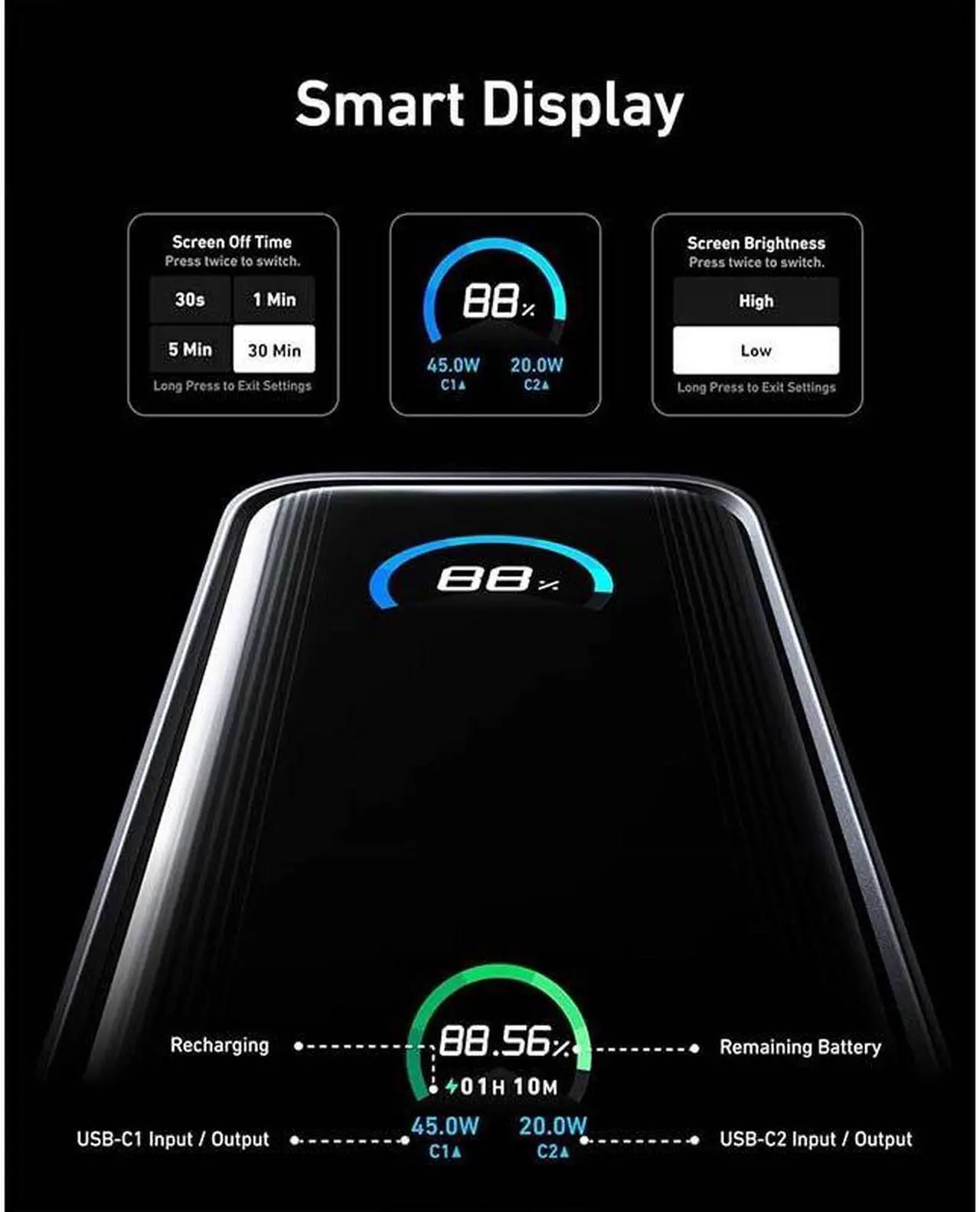 Alt view image 6 of 6 - Anker Prime Power Bank, 9,600mAh Battery Pack with 65W Output, Built-in AC Plug, Supports PD 3.0 and PPS, 30W Fast Recharging, Sleek Portable Charger for MacBook Pro, iPhone 15 Series, Galaxy, iPad