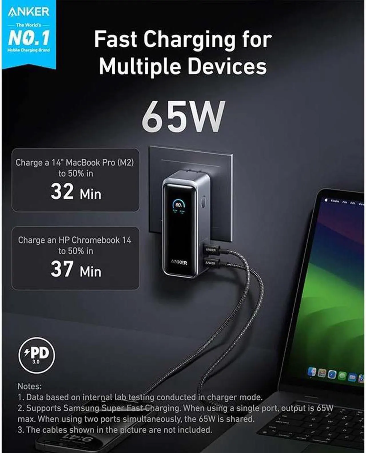 Alt view image 2 of 6 - Anker Prime Power Bank, 9,600mAh Battery Pack with 65W Output, Built-in AC Plug, Supports PD 3.0 and PPS, 30W Fast Recharging, Sleek Portable Charger for MacBook Pro, iPhone 15 Series, Galaxy, iPad