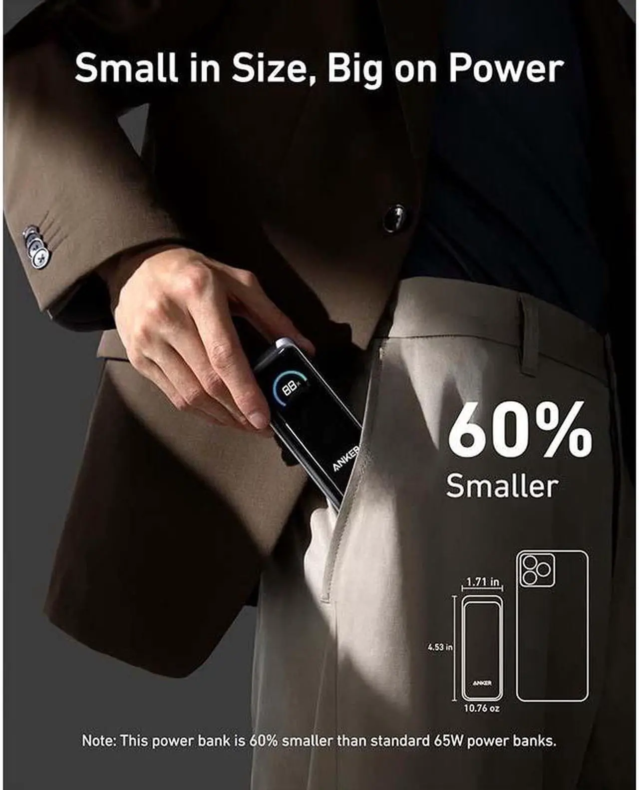 Alt view image 5 of 6 - Anker Prime Power Bank, 9,600mAh Battery Pack with 65W Output, Built-in AC Plug, Supports PD 3.0 and PPS, 30W Fast Recharging, Sleek Portable Charger for MacBook Pro, iPhone 15 Series, Galaxy, iPad