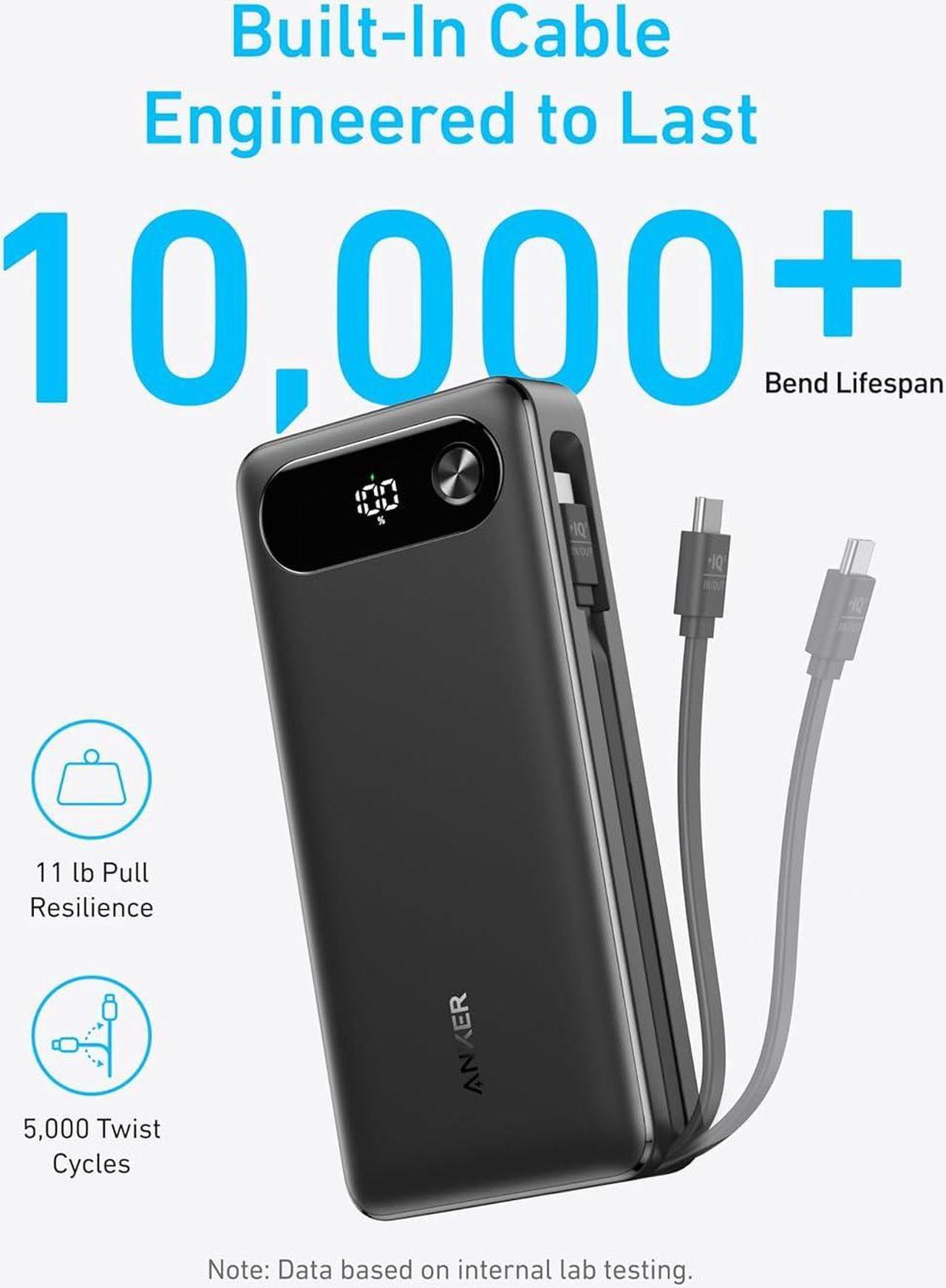 Alt view image 5 of 6 - Anker Power Bank, 20,000mAh Portable Charger with Built-in USB-C Cable, 87W Max Fast Charging Battery Pack for Laptop, 2 USB-C and 1 USB-A, for MacBook, iPhone 15 Series, Samsung, Switch, and More