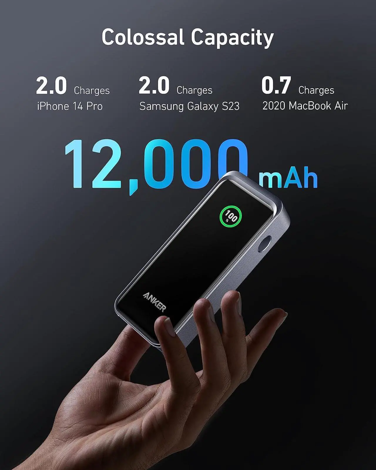 Alt view image 4 of 6 - Anker Prime Power Bank, 12,000 mAh 2-Port Portable Charger with 130W Output, Smart Digital Display, Compatible with iPhone 15/14/13 Series, MacBook, Dell