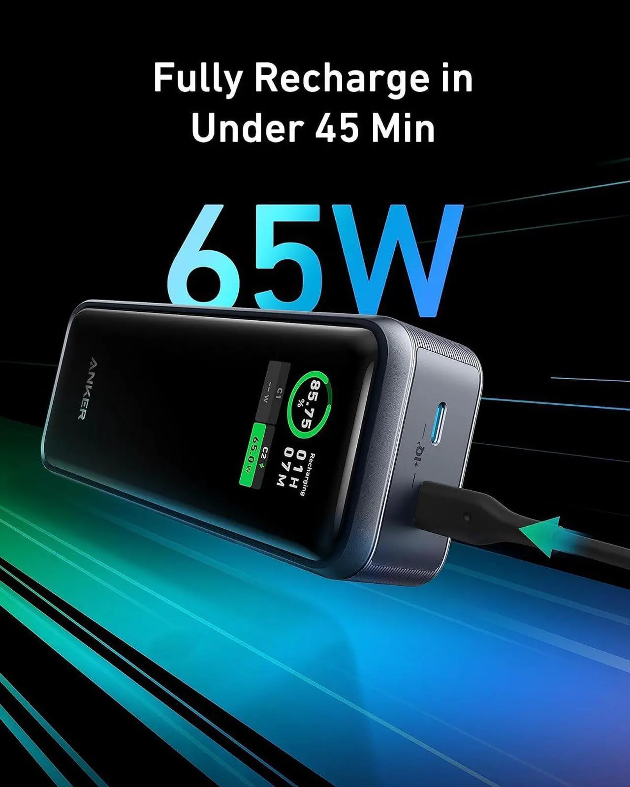 Alt view image 6 of 6 - Anker Prime Power Bank, 12,000 mAh 2-Port Portable Charger with 130W Output, Smart Digital Display, Compatible with iPhone 15/14/13 Series, MacBook, Dell