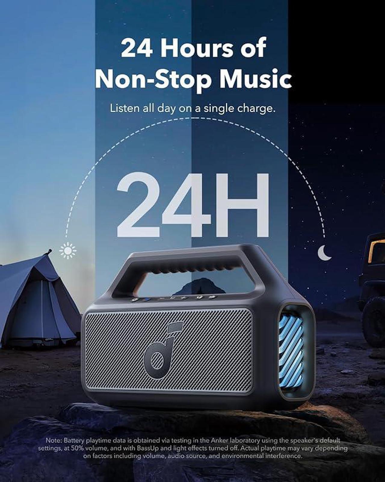 Alt view image 5 of 5 - Soundcore Boom 2 Outdoor Speaker, 80W, Subwoofer, BassUp 2.0, 24H Playtime, IPX7 Waterproof, Floatable, RGB Lights, USB-C, Custom EQ, Bluetooth 5.3, Portable for Outdoors, Camping, Beach