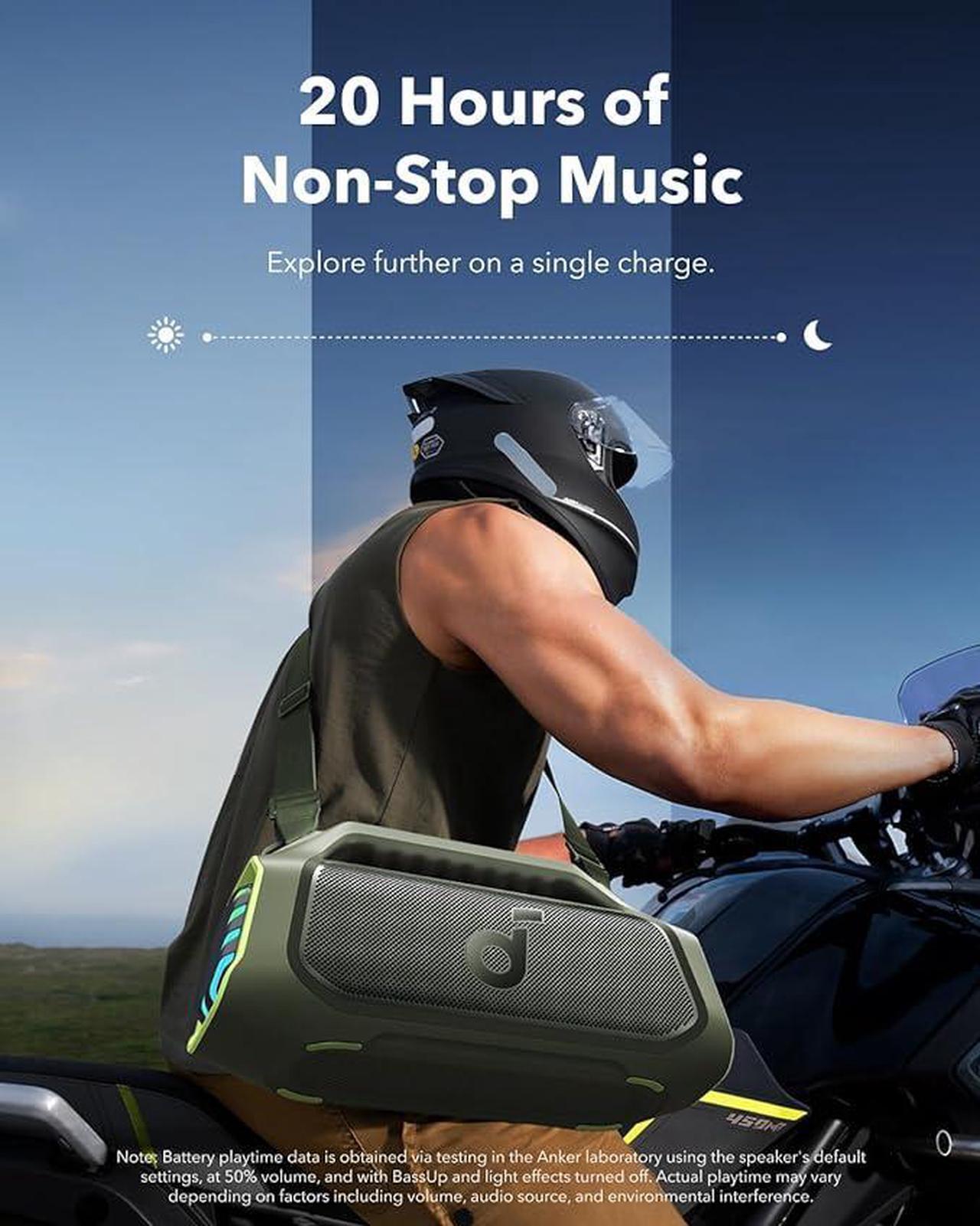 Alt view image 5 of 6 - Soundcore Boom 2 Plus Outdoor Speaker, 140W, 2+2 Channel, BassUp 2.0, 20H, Fast Charge, IPX7 Waterproof, RGB Lights, USB-C, Power Bank, BT 5.3, Portable Bluetooth Speaker, Camping, Beach, Backyard