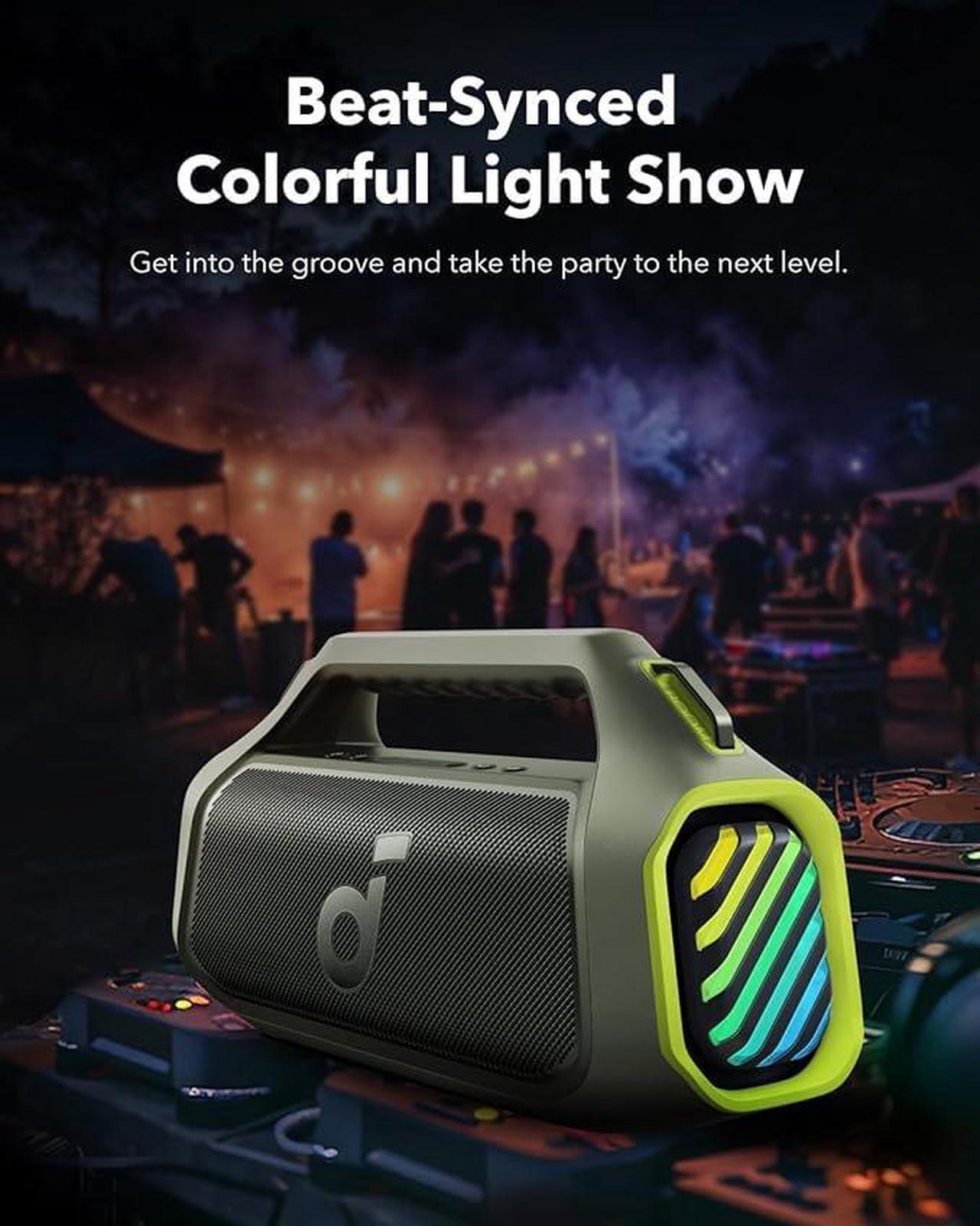 Alt view image 4 of 6 - Soundcore Boom 2 Plus Outdoor Speaker, 140W, 2+2 Channel, BassUp 2.0, 20H, Fast Charge, IPX7 Waterproof, RGB Lights, USB-C, Power Bank, BT 5.3, Portable Bluetooth Speaker, Camping, Beach, Backyard