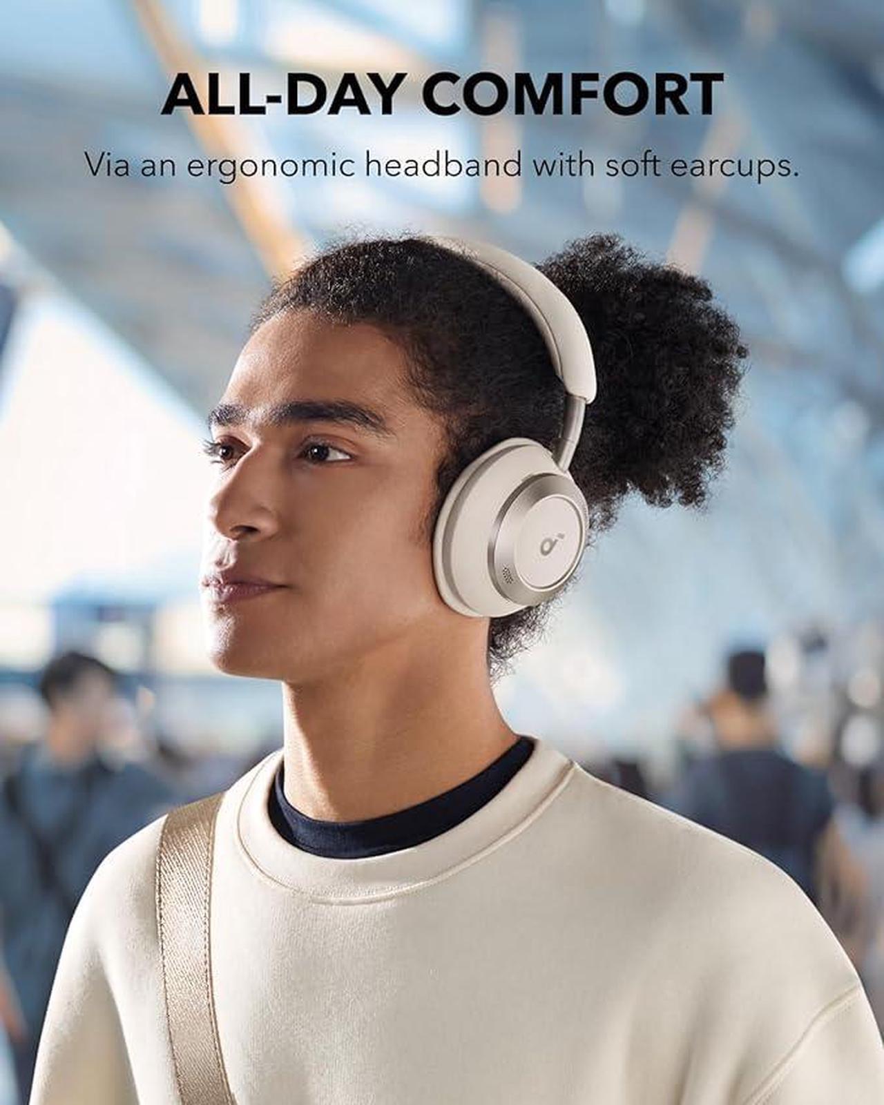 Alt view image 5 of 6 - Soundcore Space One Pro by Anker, Adaptive Active Noise Cancelling Headphones Driven by 6 Mics, Super Foldable Design, 60H Lossless Audio, Ultra-Fast Charging, Hi-Res Wireless Audio, Comfortable Fit
