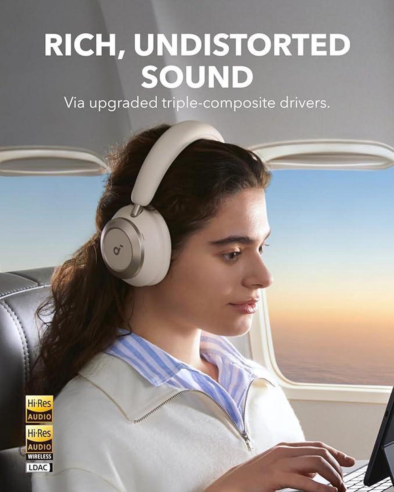 Alt view image 3 of 6 - Soundcore Space One Pro by Anker, Adaptive Active Noise Cancelling Headphones Driven by 6 Mics, Super Foldable Design, 60H Lossless Audio, Ultra-Fast Charging, Hi-Res Wireless Audio, Comfortable Fit