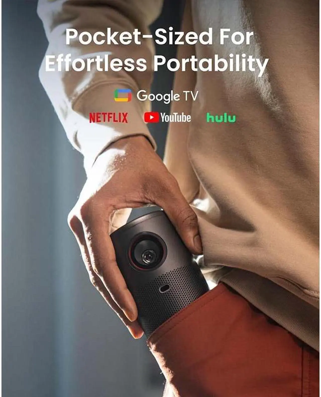 Alt view image 3 of 6 - Anker NEBULA Capsule Air Google TV Projector, Officially Licensed Netflix, 720p Smart Mini Projector with Wi-Fi and Bluetooth, 2 Hours of Playtime, Dolby Digital, Ultra Portable for Any Space