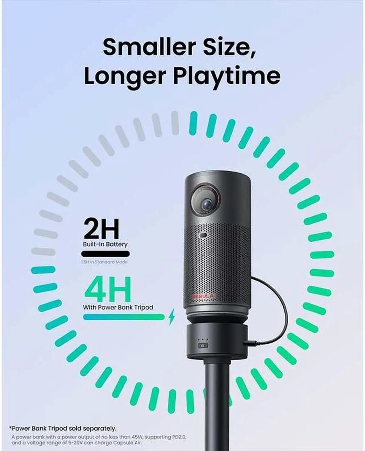 Alt view image 2 of 6 - Anker NEBULA Capsule Air Google TV Projector, Officially Licensed Netflix, 720p Smart Mini Projector with Wi-Fi and Bluetooth, 2 Hours of Playtime, Dolby Digital, Ultra Portable for Any Space