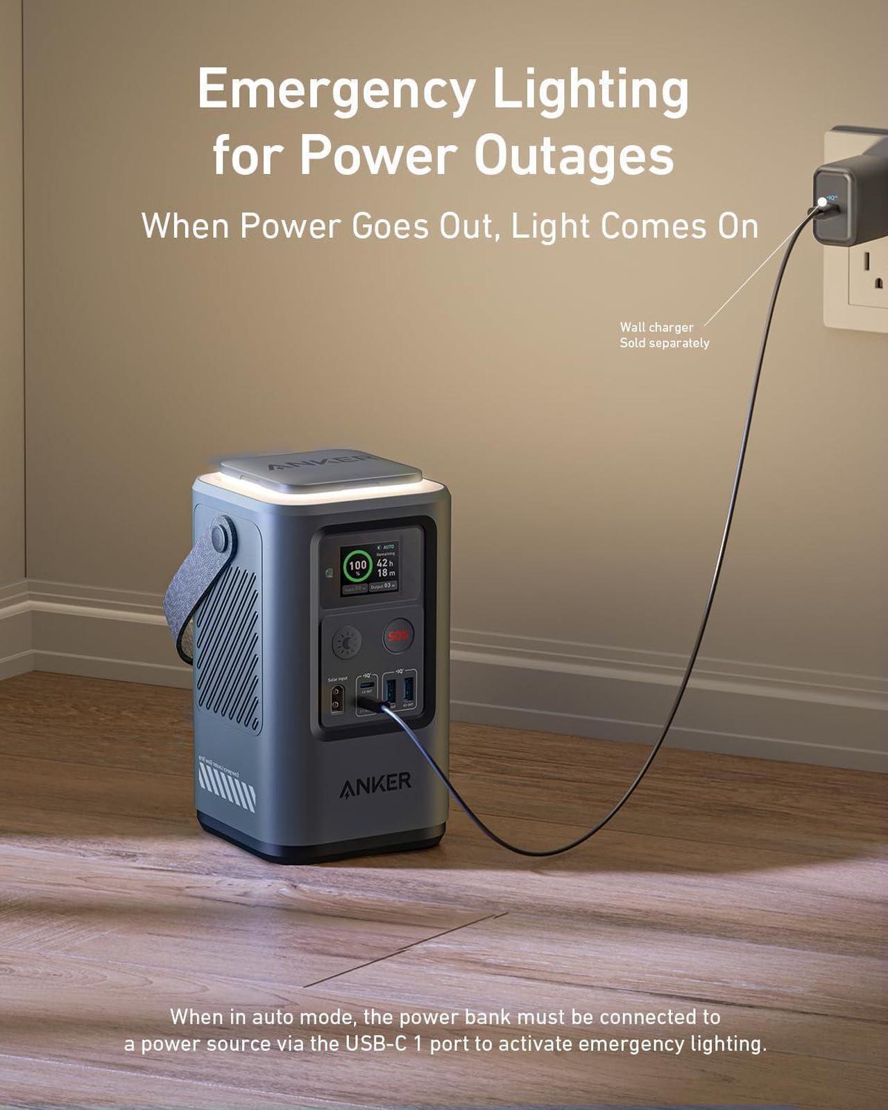 Alt view image 2 of 6 - Anker Power Bank Power Station 60,000mAh,Portable Outdoor Generator 87W with Smart Digital Display, Retractable Auto Lighting and SOS Mode, Home Backup(PowerCore Reserve 192Wh) for Travel, Camping