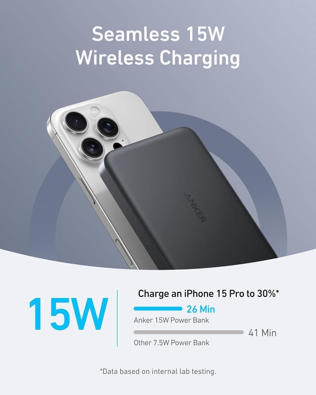 Alt view image 3 of 7 - Anker MagGo Power Bank, Ultra-Slim 10,000mAh Magnetic Battery Pack, Qi2 Certified 15W Ultra-Fast MagSafe Compatible Portable Charger, Ergonomic Design, for iPhone16/15/14/13/12 Series Only