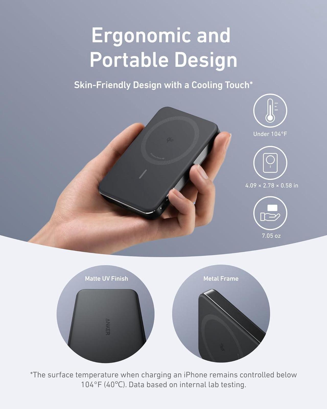 Alt view image 4 of 7 - Anker MagGo Power Bank, Ultra-Slim 10,000mAh Magnetic Battery Pack, Qi2 Certified 15W Ultra-Fast MagSafe Compatible Portable Charger, Ergonomic Design, for iPhone16/15/14/13/12 Series Only