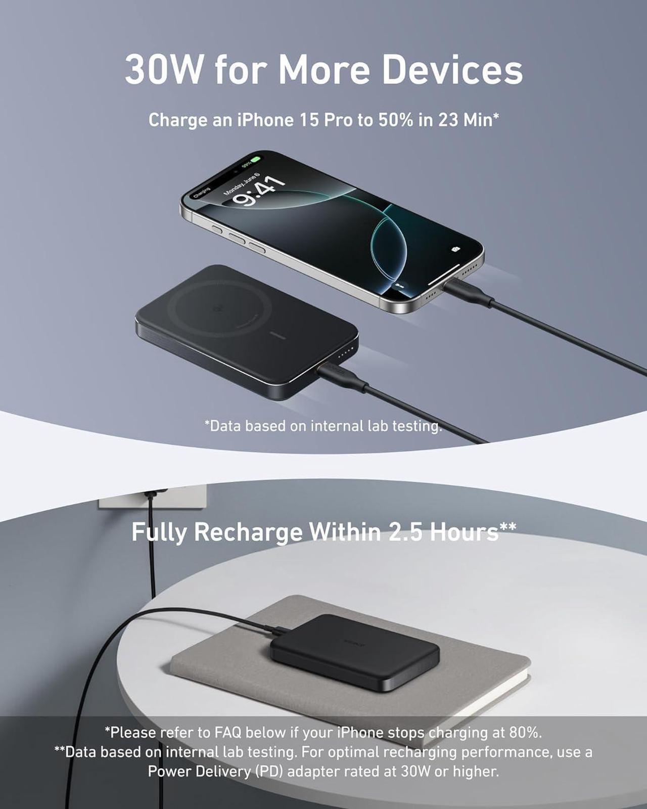 Alt view image 7 of 7 - Anker MagGo Power Bank, Ultra-Slim 10,000mAh Magnetic Battery Pack, Qi2 Certified 15W Ultra-Fast MagSafe Compatible Portable Charger, Ergonomic Design, for iPhone16/15/14/13/12 Series Only