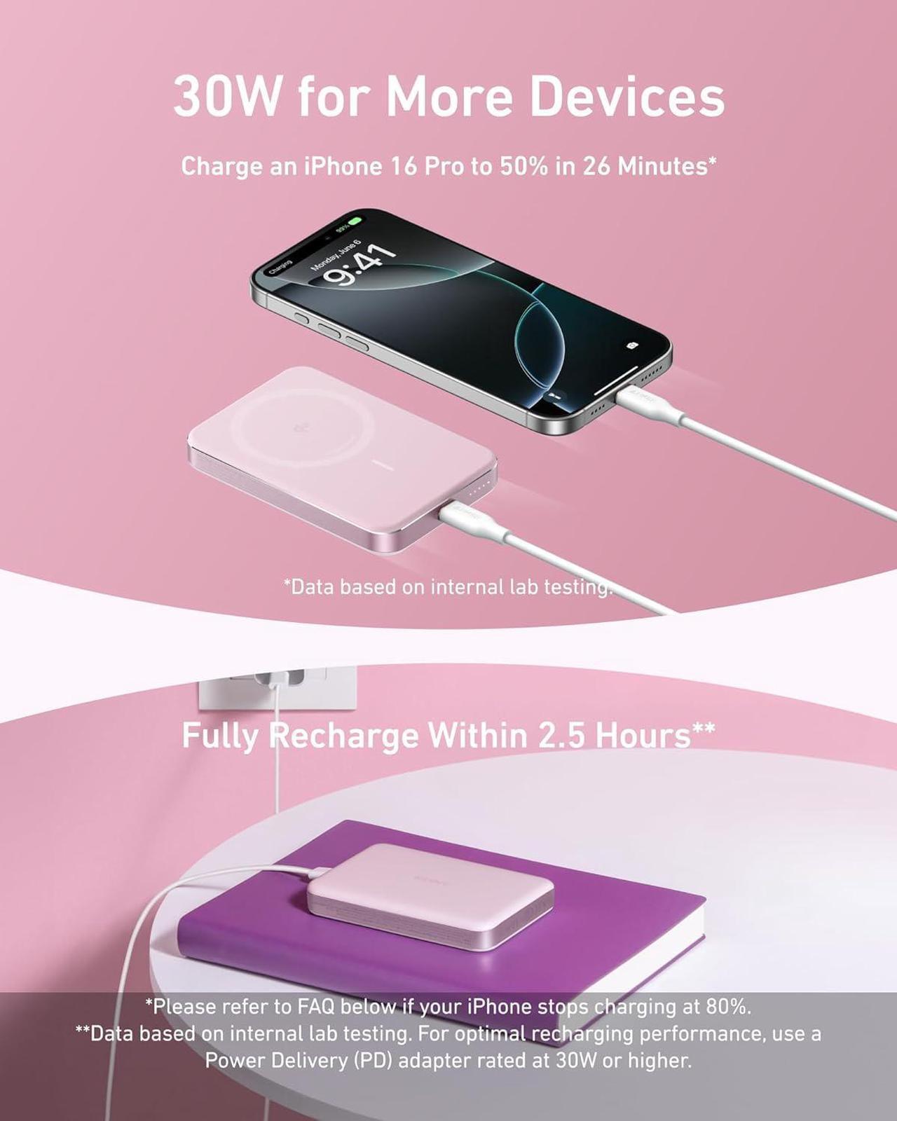 Alt view image 6 of 6 - Anker MagGo Power Bank, Ultra-Slim 10,000mAh Magnetic Battery Pack, Qi2 Certified 15W Ultra-Fast MagSafe Compatible Portable Charger, Ergonomic Design, for iPhone16/15/14/13/12 Series Only Pink