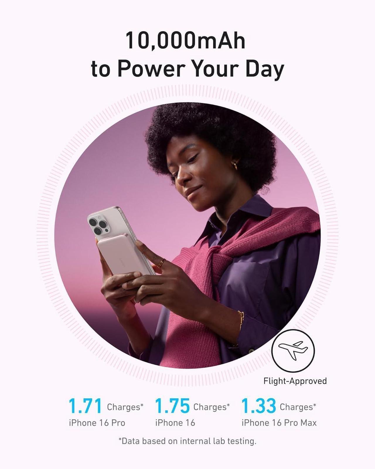 Alt view image 5 of 6 - Anker MagGo Power Bank, Ultra-Slim 10,000mAh Magnetic Battery Pack, Qi2 Certified 15W Ultra-Fast MagSafe Compatible Portable Charger, Ergonomic Design, for iPhone16/15/14/13/12 Series Only Pink