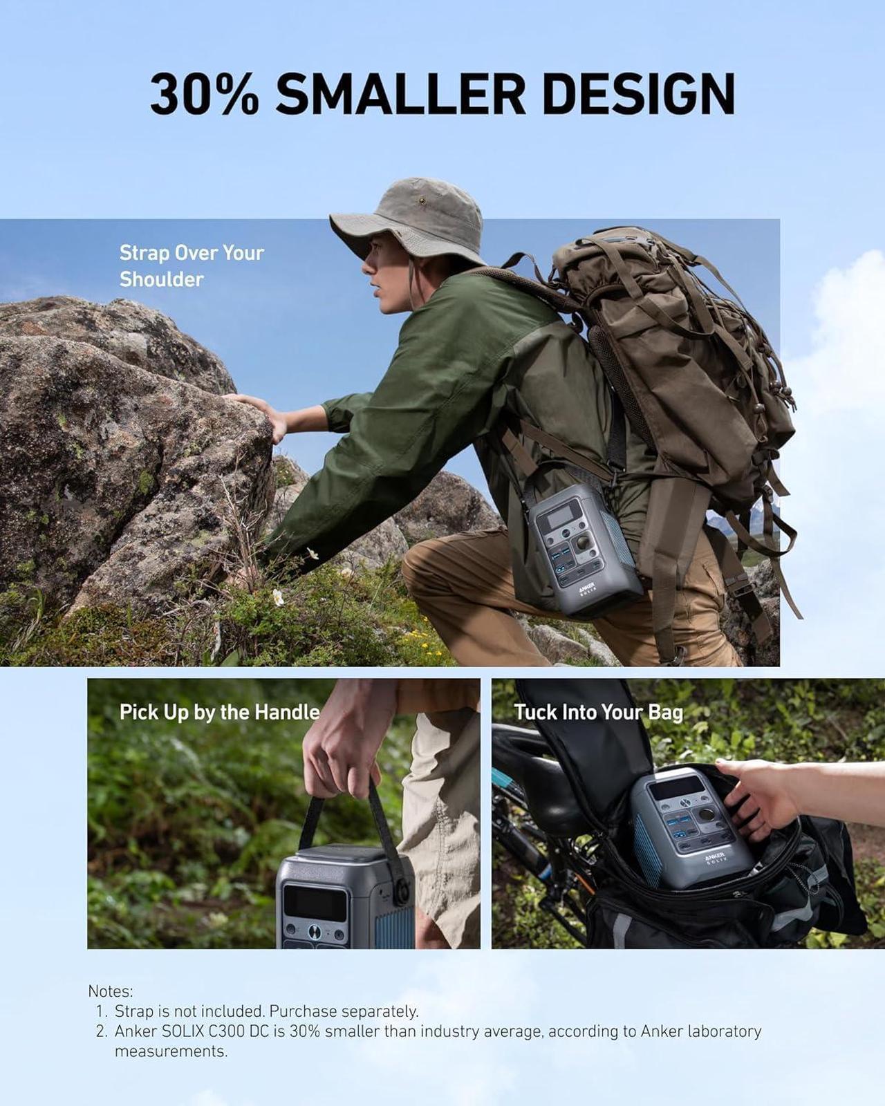 Alt view image 6 of 7 - Anker SOLIX C300 DC Power Bank Station, Outdoor 288Wh (90,000mAh), Portable Power Station, LiFePO4 Battery, 300W Solar Generator, for Camping, Traveling, and Emergencies (No Wall Charger Included)