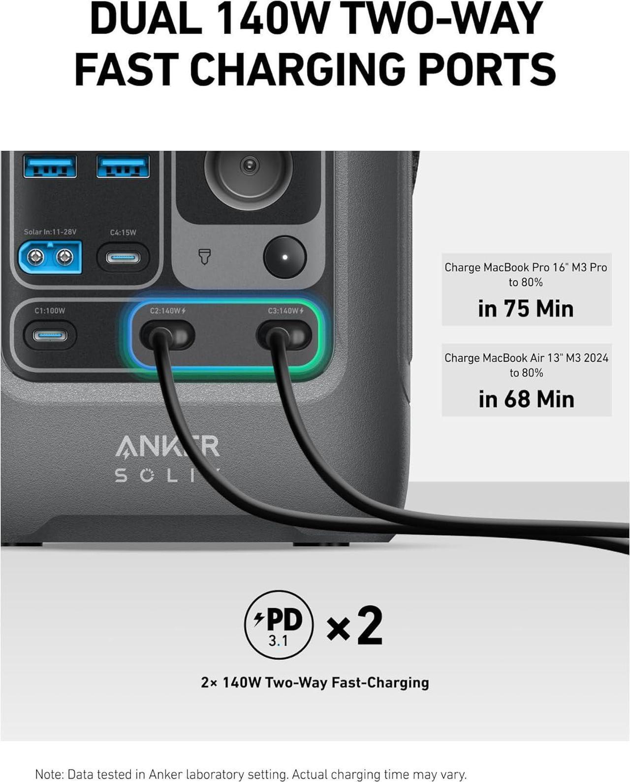 Alt view image 5 of 7 - Anker SOLIX C300 DC Power Bank Station, Outdoor 288Wh (90,000mAh), Portable Power Station, LiFePO4 Battery, 300W Solar Generator, for Camping, Traveling, and Emergencies (No Wall Charger Included)