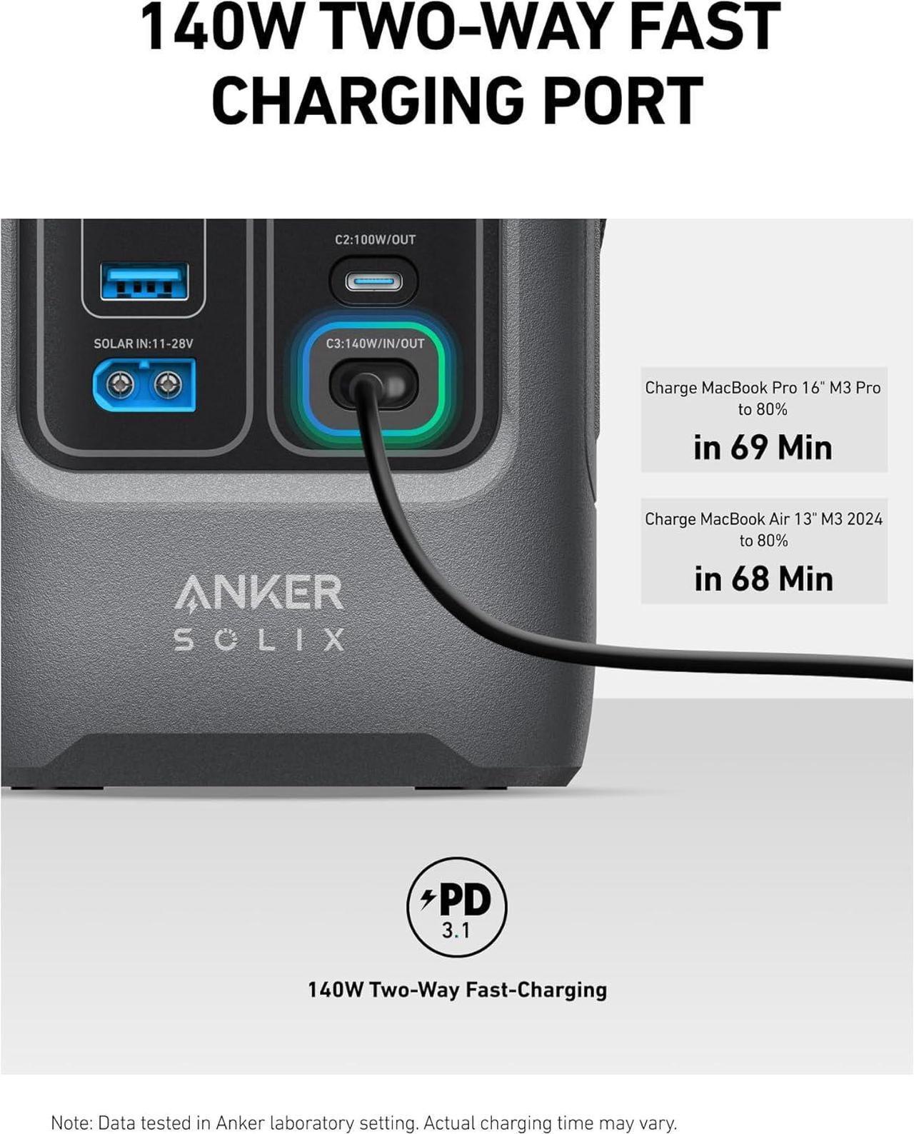 Alt view image 5 of 7 - Anker SOLIX C200 DC Power Bank Station (60,000mAh), 192Wh Portable Power Station, LiFePO4 Battery, 200W Solar Generator, for Outdoor Camping, Traveling, and Emergencies (No Wall Charger Included)