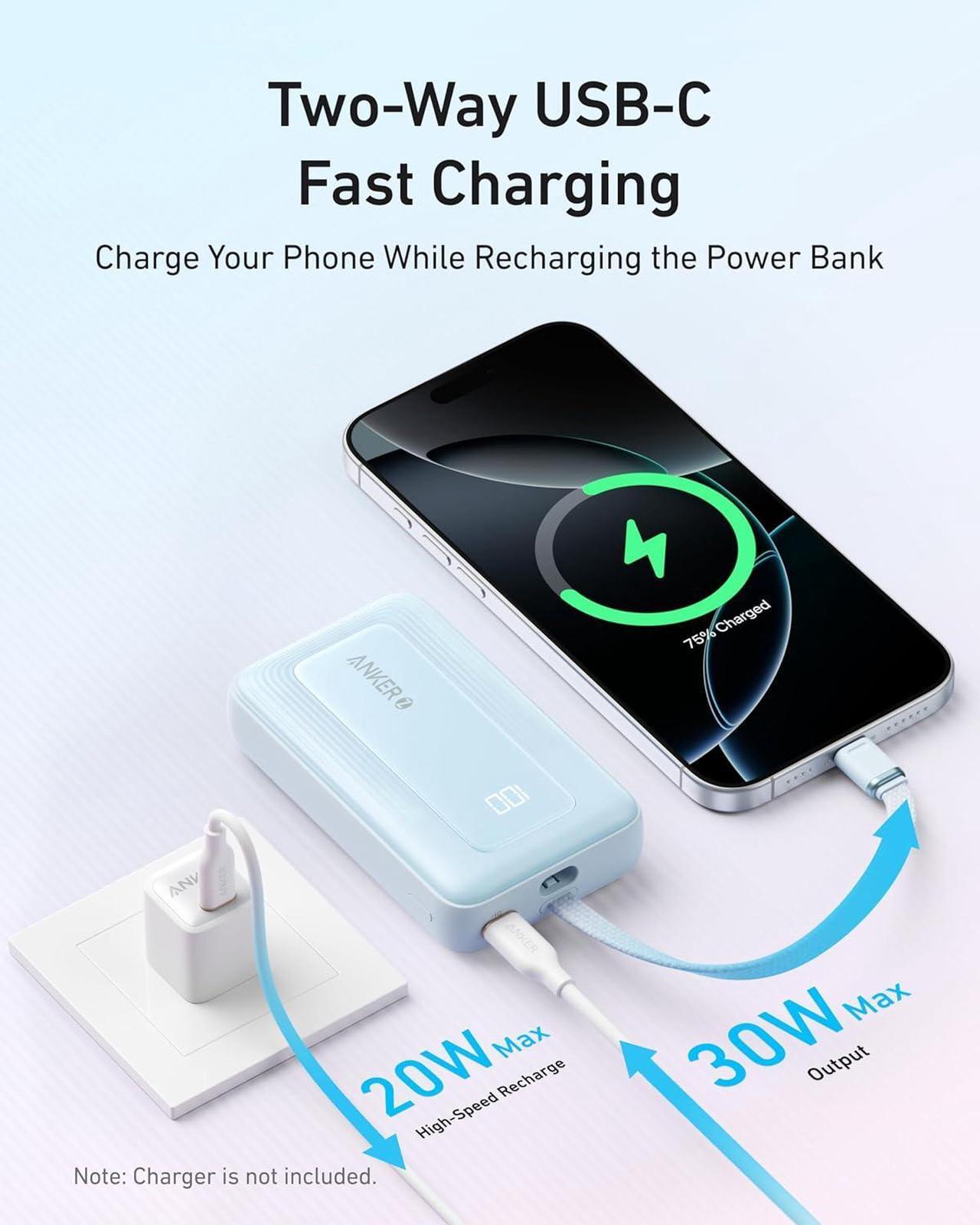 Alt view image 5 of 6 - Anker Zolo Portable Charger, 10,000mAh 30W Power Bank with Built-in Lanyard USB-C Cable for Travel, Fast Charging Battery Pack for iPhone 16/15 Series, MacBook, Galaxy, iPad, and More
