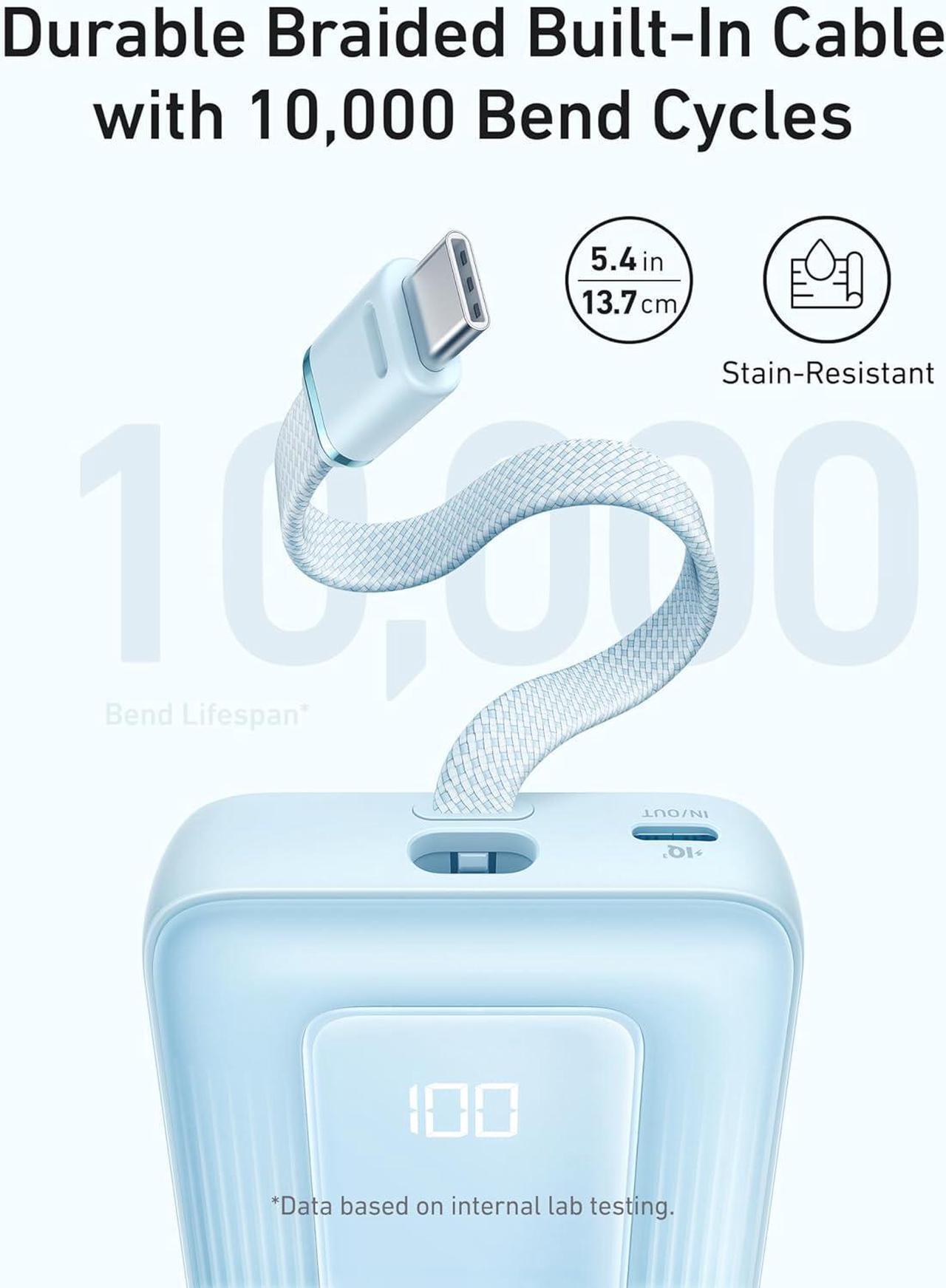 Alt view image 3 of 6 - Anker Zolo Portable Charger, 10,000mAh 30W Power Bank with Built-in Lanyard USB-C Cable for Travel, Fast Charging Battery Pack for iPhone 16/15 Series, MacBook, Galaxy, iPad, and More