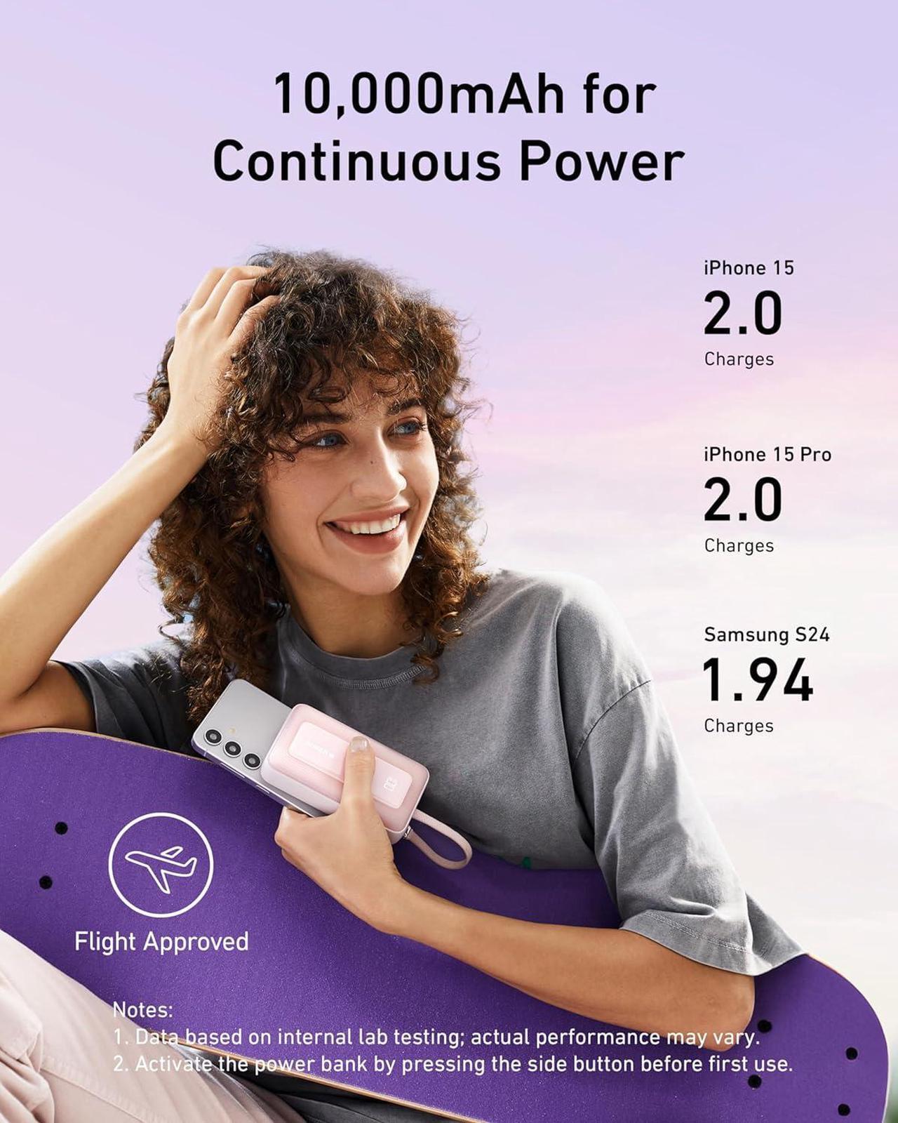 Alt view image 4 of 6 - Anker Zolo Portable Charger, 10,000mAh 30W Power Bank with Built-in Lanyard USB-C Cable for Travel, Fast Charging Battery Pack for iPhone 16/15 Series, MacBook, Galaxy, iPad, and More