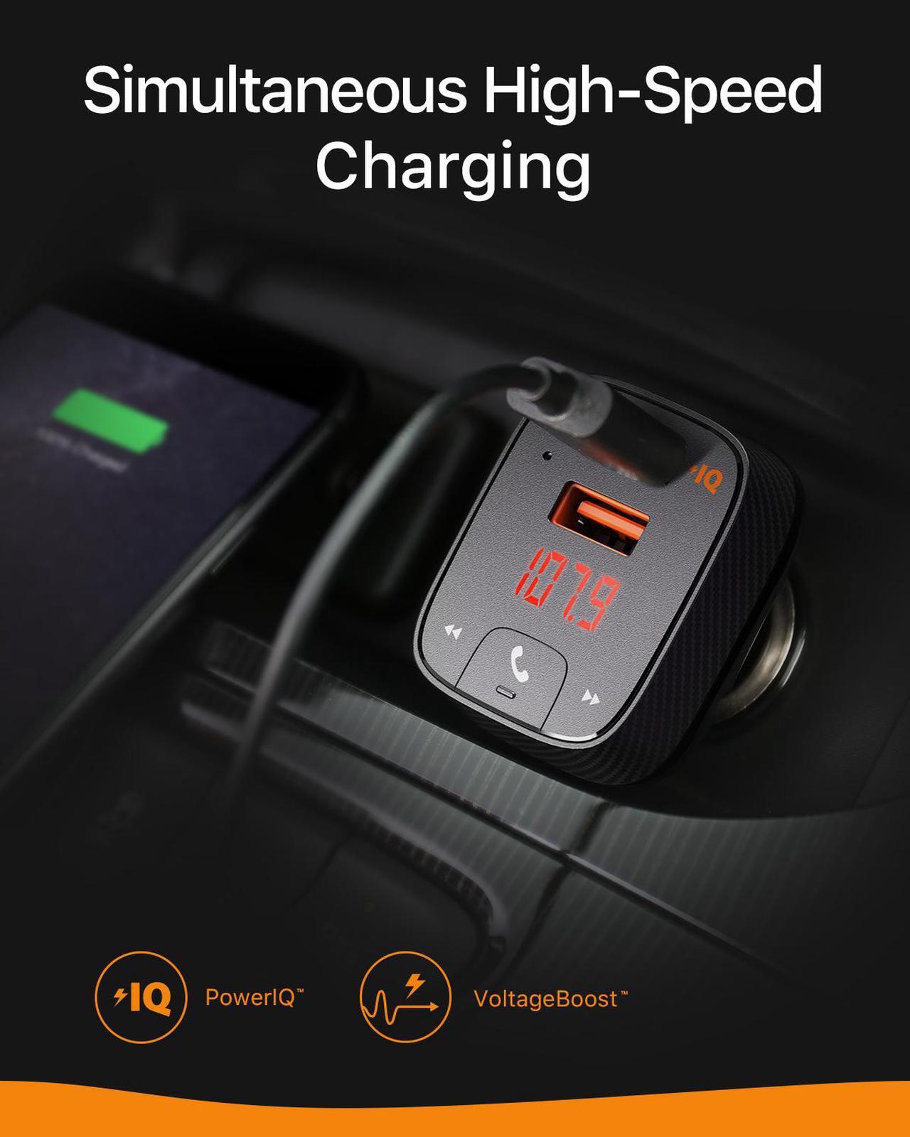 Alt view image 5 of 6 - Anker Roav SmartCharge F2 Bluetooth FM Transmitter, Wireless Audio Adapter and Receiver, Car Charger with Bluetooth 4.2, Car Locator, App Support, 2 USB ports, PowerIQ, AUX Out, and USB Drive Slot