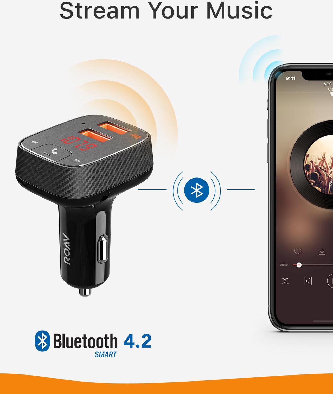 Alt view image 4 of 6 - Anker Roav SmartCharge F2 Bluetooth FM Transmitter, Wireless Audio Adapter and Receiver, Car Charger with Bluetooth 4.2, Car Locator, App Support, 2 USB ports, PowerIQ, AUX Out, and USB Drive Slot