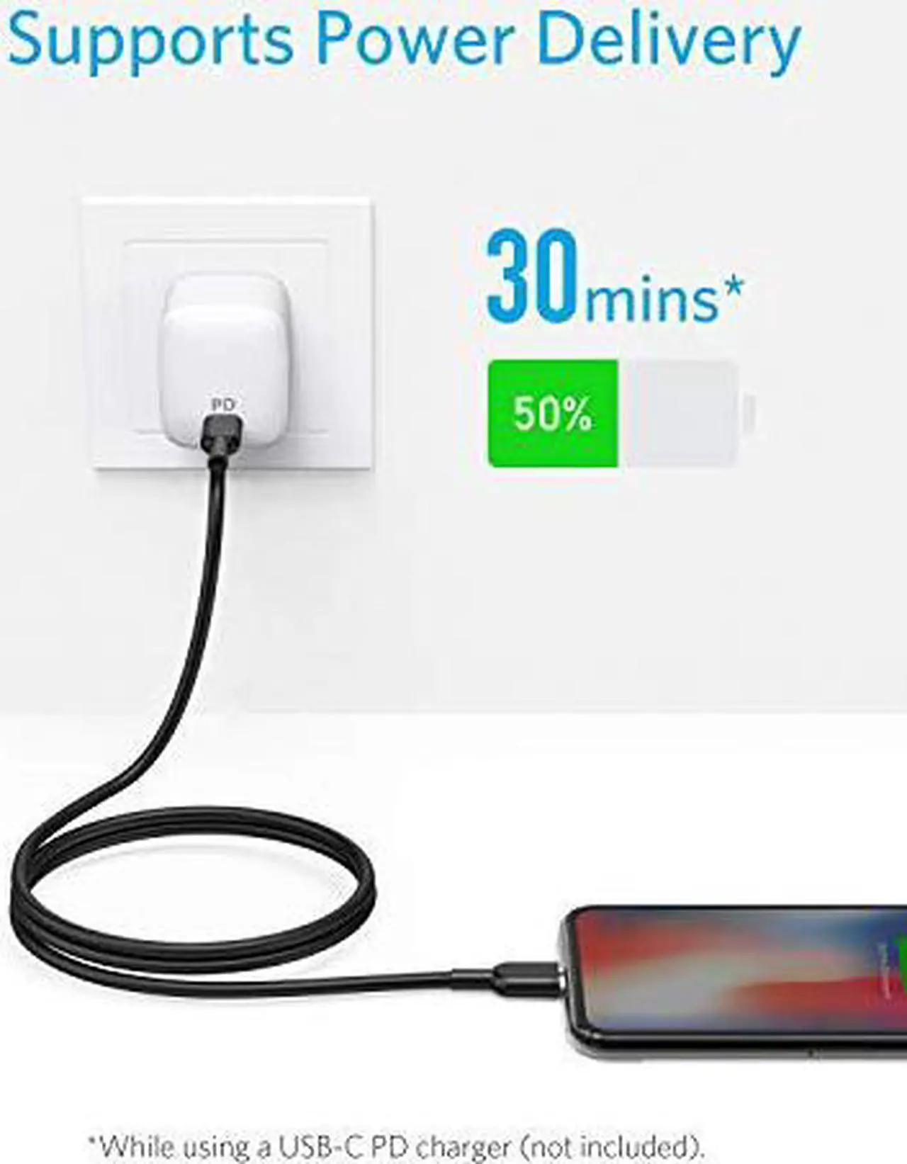 Alt view image 2 of 7 - Anker USB C to Lightning Cable [6ft Apple MFi Certified] Powerline II for iPhone 12/ 12 Mini/ 12 Pro/ 12 Pro Max/ 11/11 Pro / 11 Pro Max/X/XS/XR/XS Max / 8/8 Plus, Supports Power Delivery