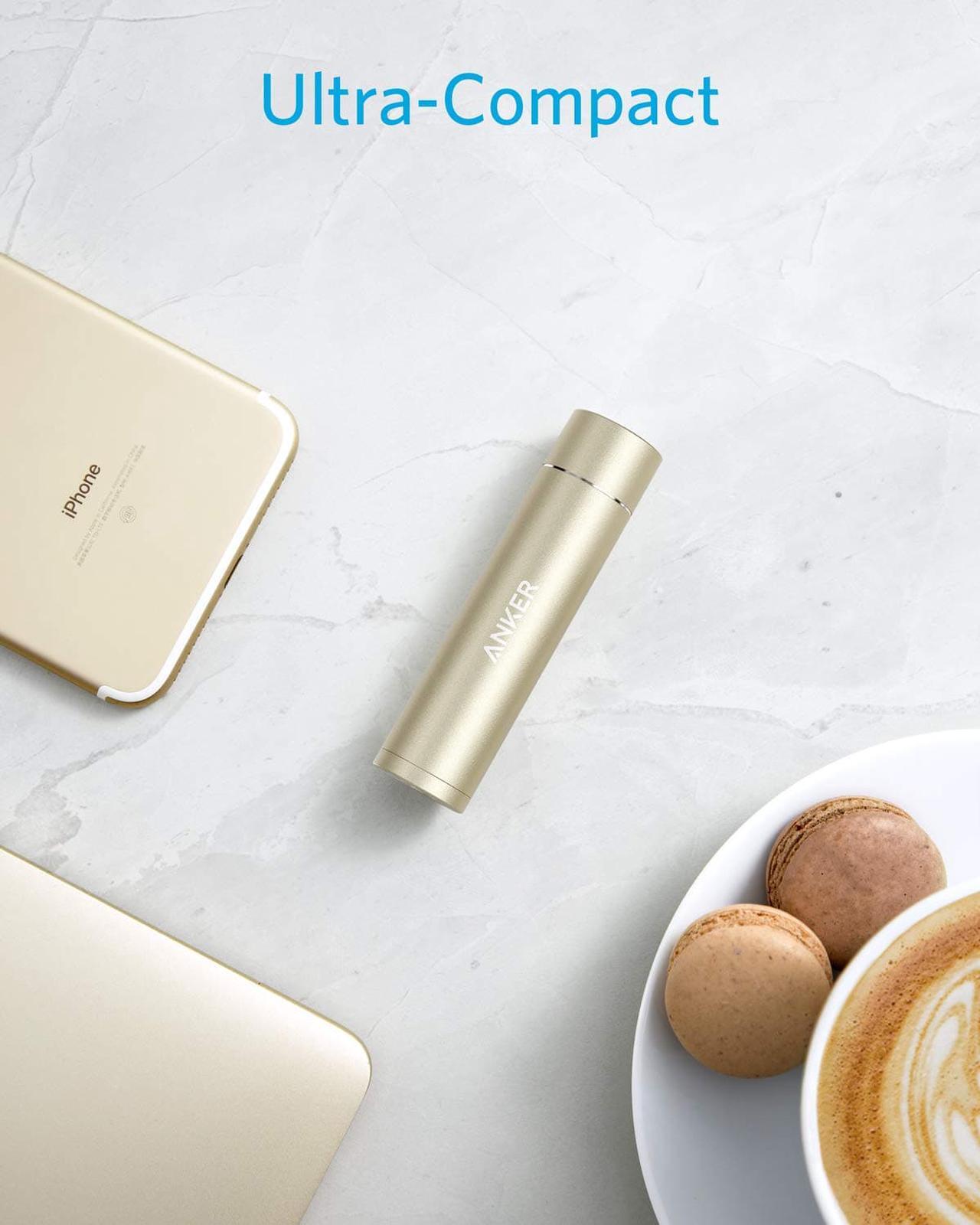 Alt view image 2 of 7 - Anker PowerCore+ Mini, 3350mAh Lipstick-Sized Portable Charger (Premium Aluminum Power Bank), One of The Most Compact External Batteries, Compatible with iPhone, Android Smartphones and More (Golden)