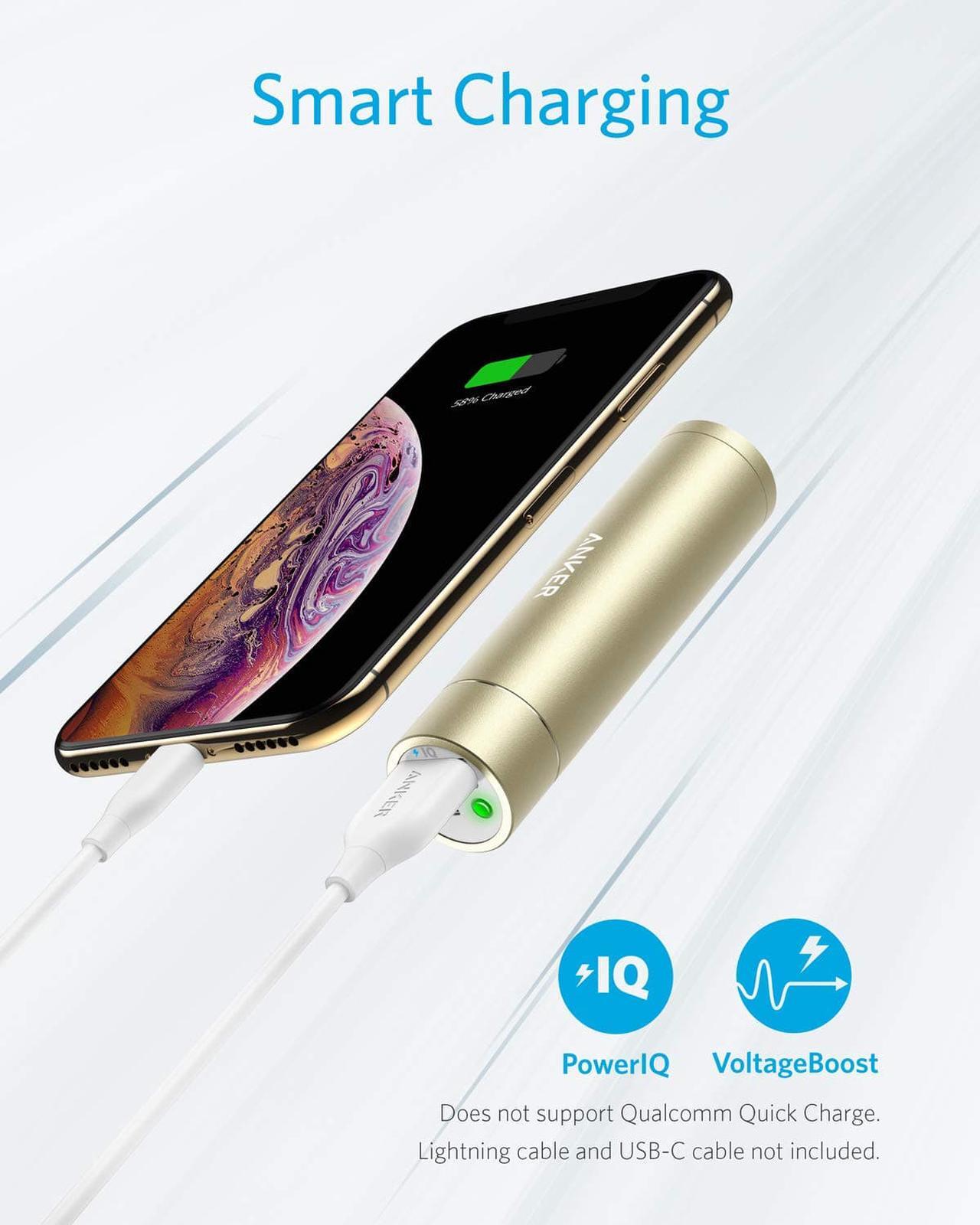 Alt view image 4 of 7 - Anker PowerCore+ Mini, 3350mAh Lipstick-Sized Portable Charger (Premium Aluminum Power Bank), One of The Most Compact External Batteries, Compatible with iPhone, Android Smartphones and More (Golden)