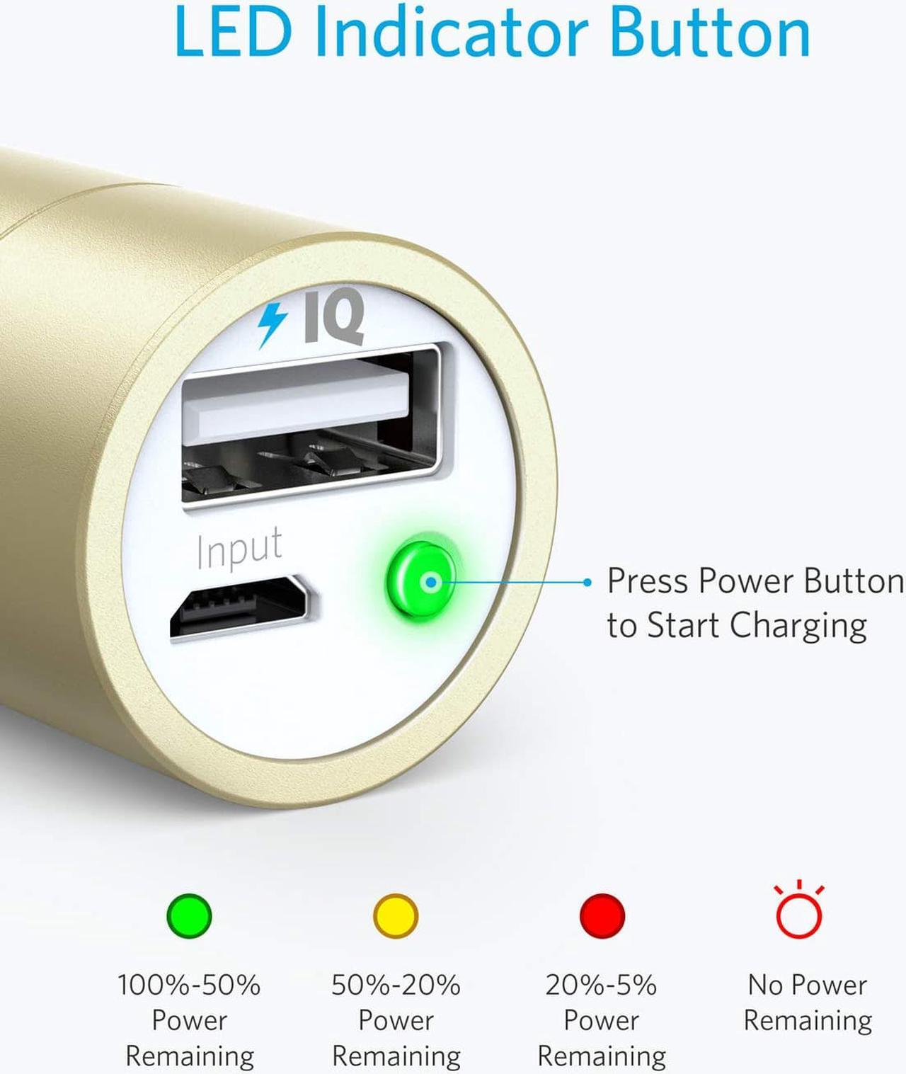 Alt view image 5 of 7 - Anker PowerCore+ Mini, 3350mAh Lipstick-Sized Portable Charger (Premium Aluminum Power Bank), One of The Most Compact External Batteries, Compatible with iPhone, Android Smartphones and More (Golden)