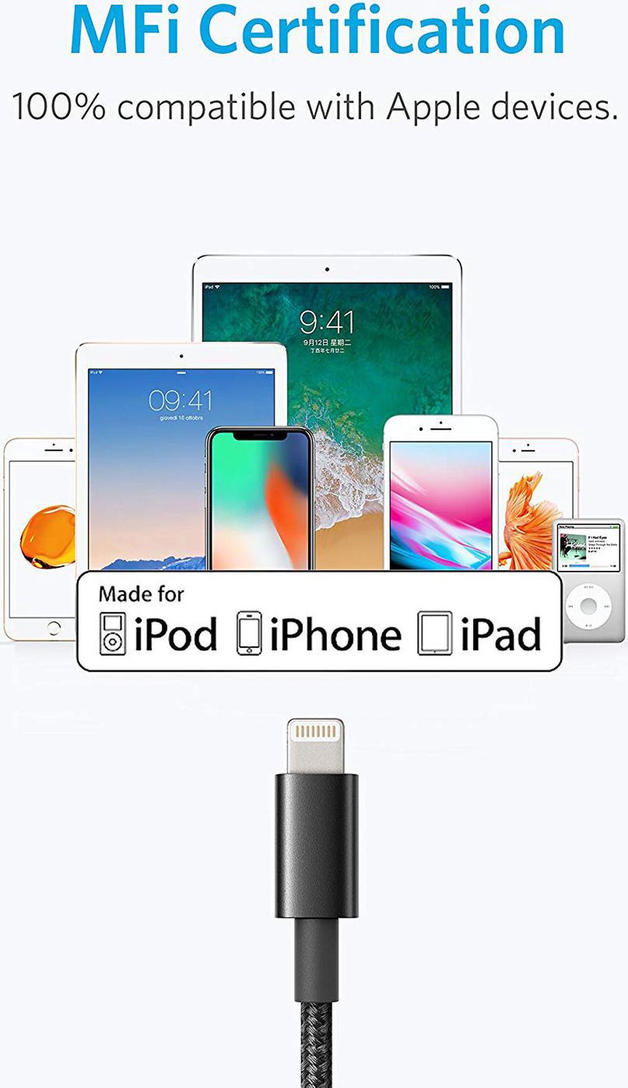 Alt view image 2 of 6 - Anker 6ft Premium Nylon Lightning Cable [2-Pack], Apple MFi Certified for iPhone Chargers, iPhone 11/11 Pro/11 Pro Max/Xs/XS Max/XR/X / 8/8 Plus / 7/7 Plus / 6/6 Plus, iPad Pro Air 2, and More(Black)