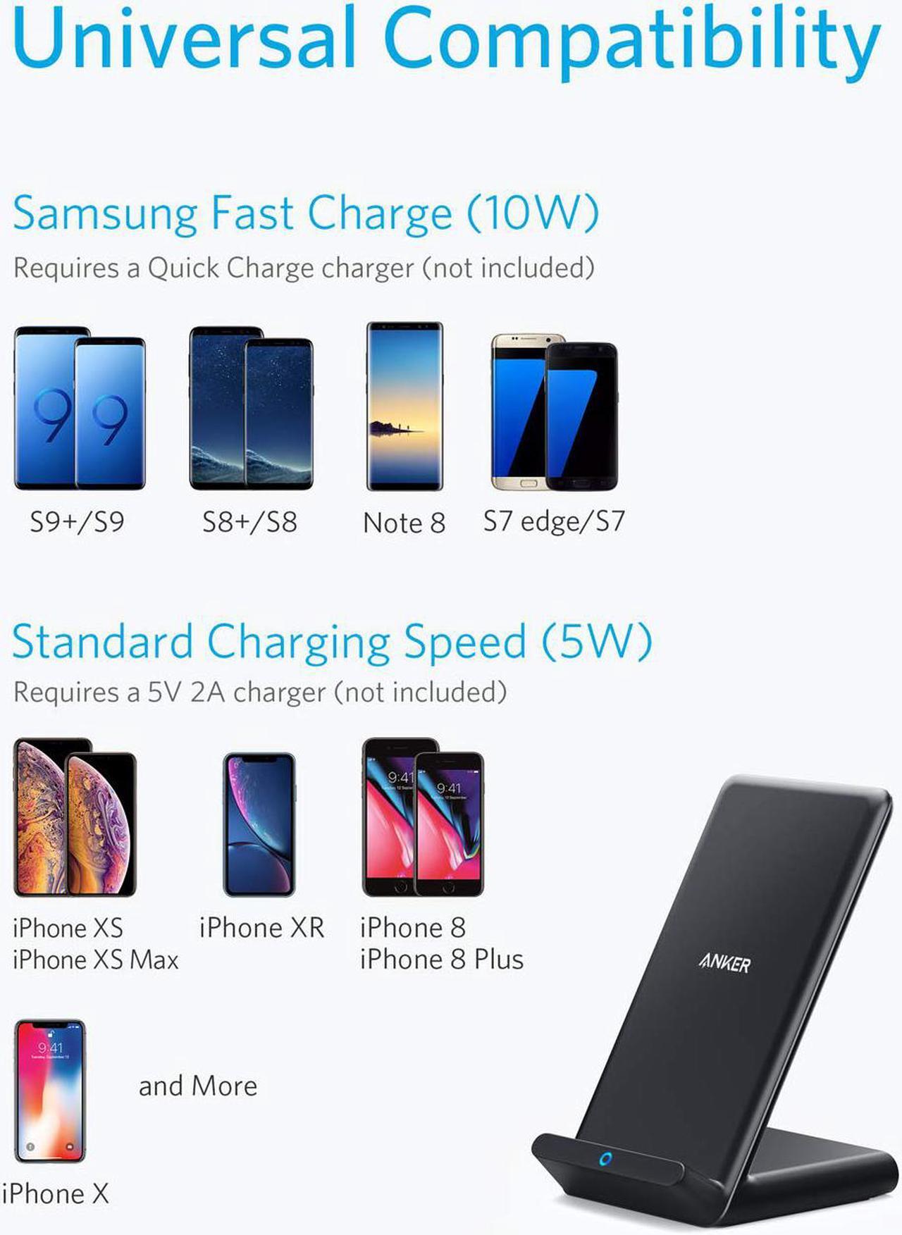 Alt view image 2 of 7 - Anker Wireless Charger, PowerWave Stand, Qi-Certified for iPhone 11, 11 Pro, 11 Pro Max, XR, Xs Max, XS, X, 8, 8 Plus, 10W Fast-Charging Galaxy S10 S9 S8, Note 10 Note 9 and More (No AC Adapter)