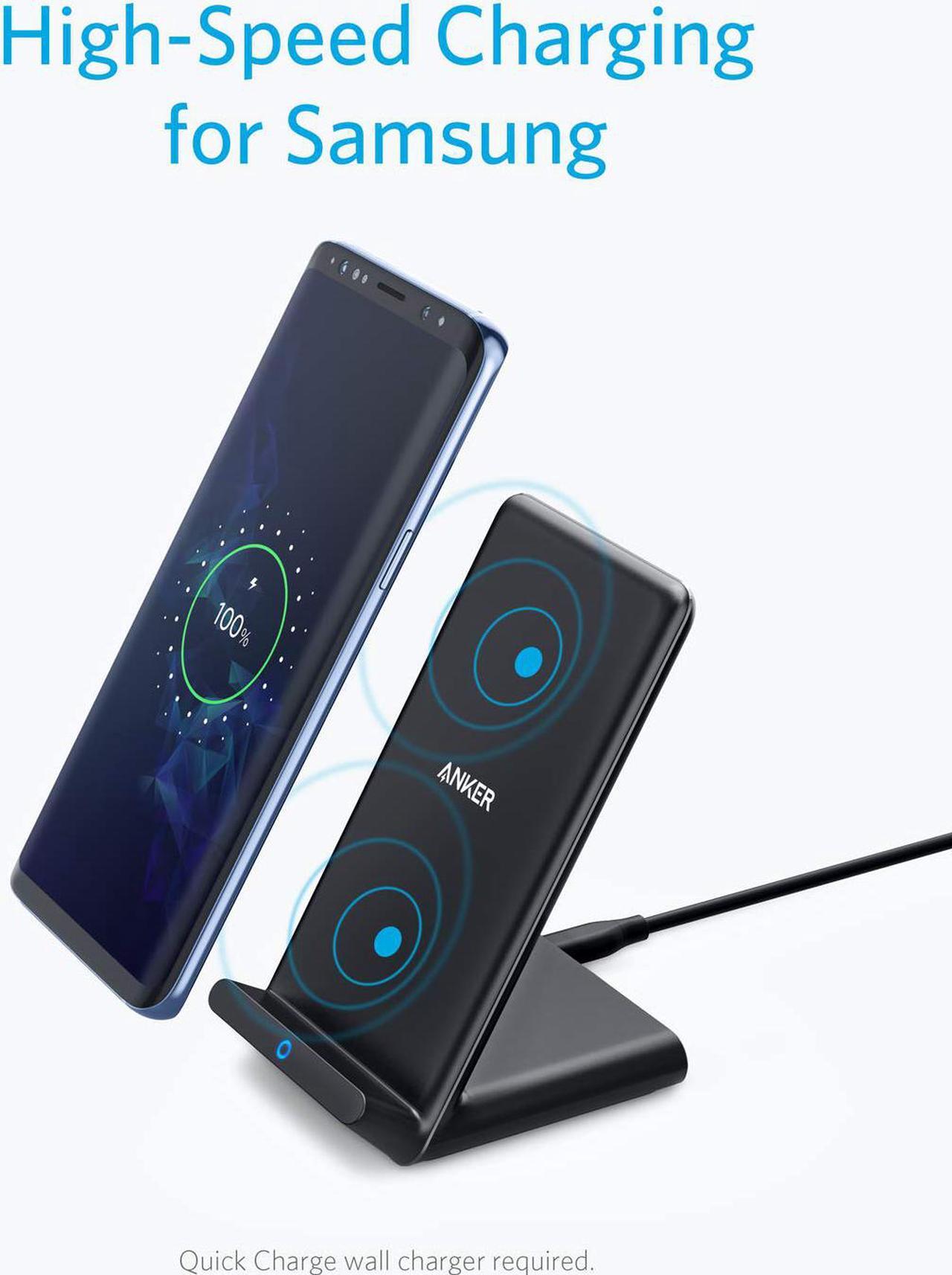 Alt view image 3 of 7 - Anker Wireless Charger, PowerWave Stand, Qi-Certified for iPhone 11, 11 Pro, 11 Pro Max, XR, Xs Max, XS, X, 8, 8 Plus, 10W Fast-Charging Galaxy S10 S9 S8, Note 10 Note 9 and More (No AC Adapter)