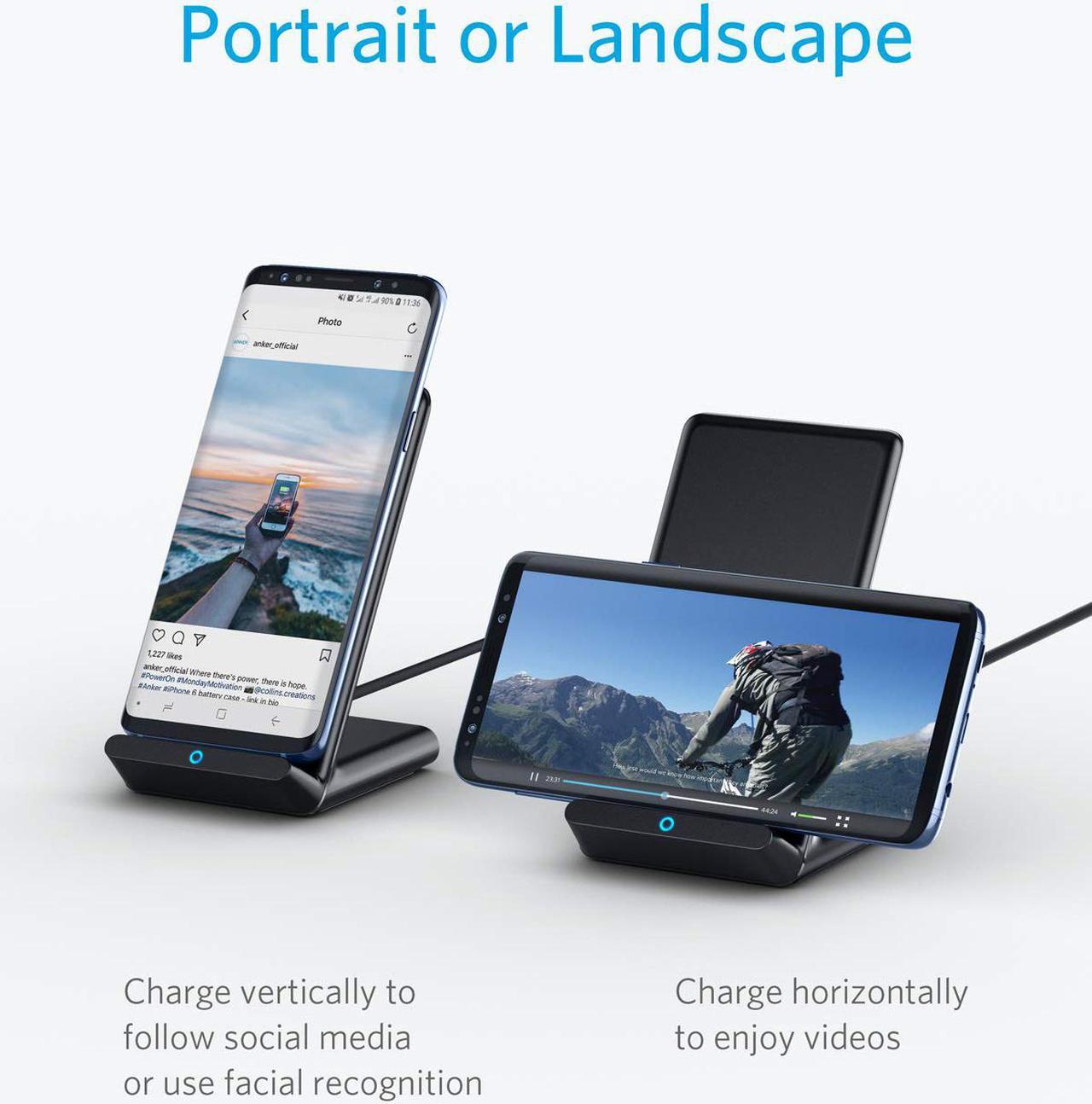 Alt view image 6 of 7 - Anker Wireless Charger, PowerWave Stand, Qi-Certified for iPhone 11, 11 Pro, 11 Pro Max, XR, Xs Max, XS, X, 8, 8 Plus, 10W Fast-Charging Galaxy S10 S9 S8, Note 10 Note 9 and More (No AC Adapter)