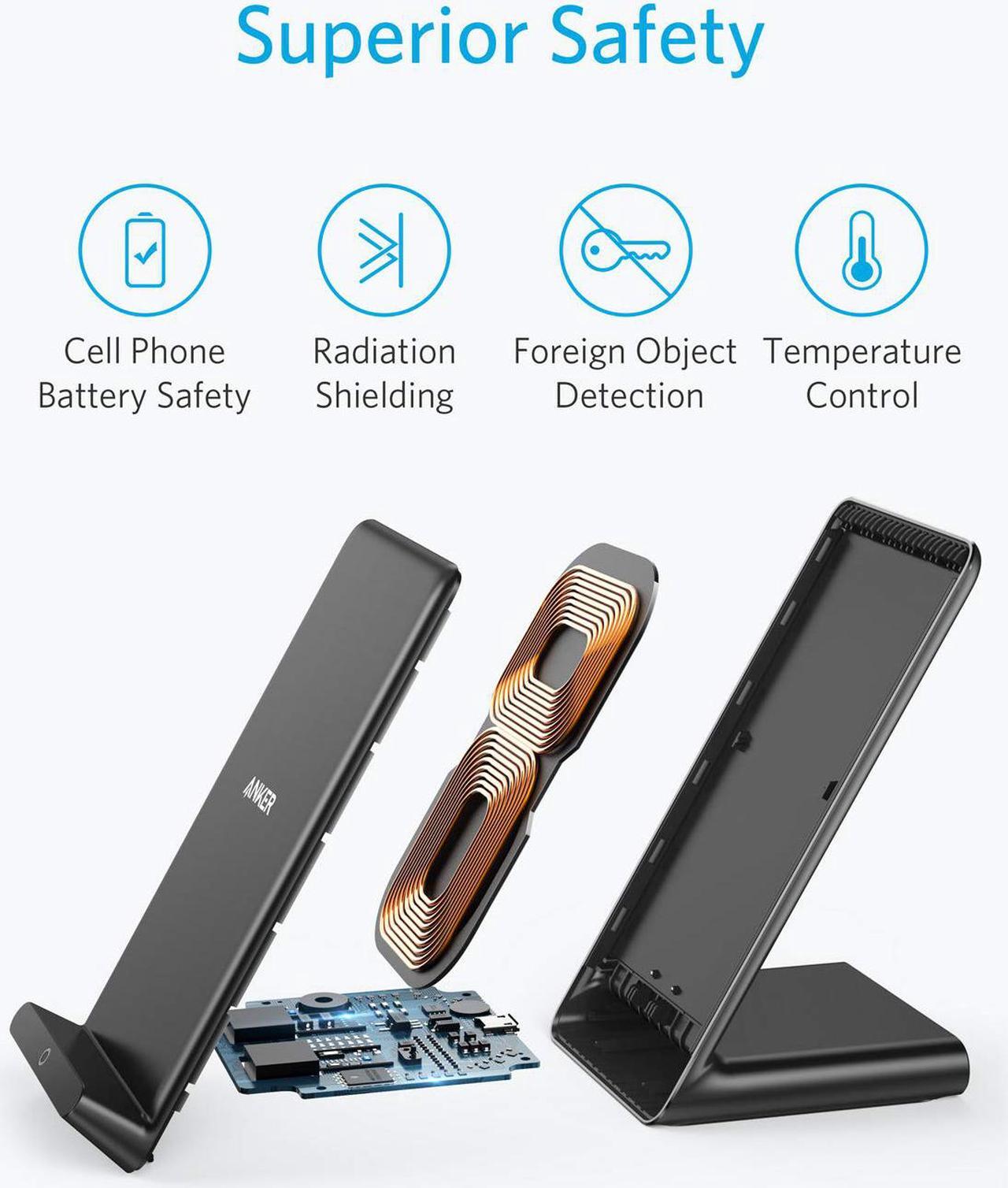 Alt view image 7 of 7 - Anker Wireless Charger, PowerWave Stand, Qi-Certified for iPhone 11, 11 Pro, 11 Pro Max, XR, Xs Max, XS, X, 8, 8 Plus, 10W Fast-Charging Galaxy S10 S9 S8, Note 10 Note 9 and More (No AC Adapter)