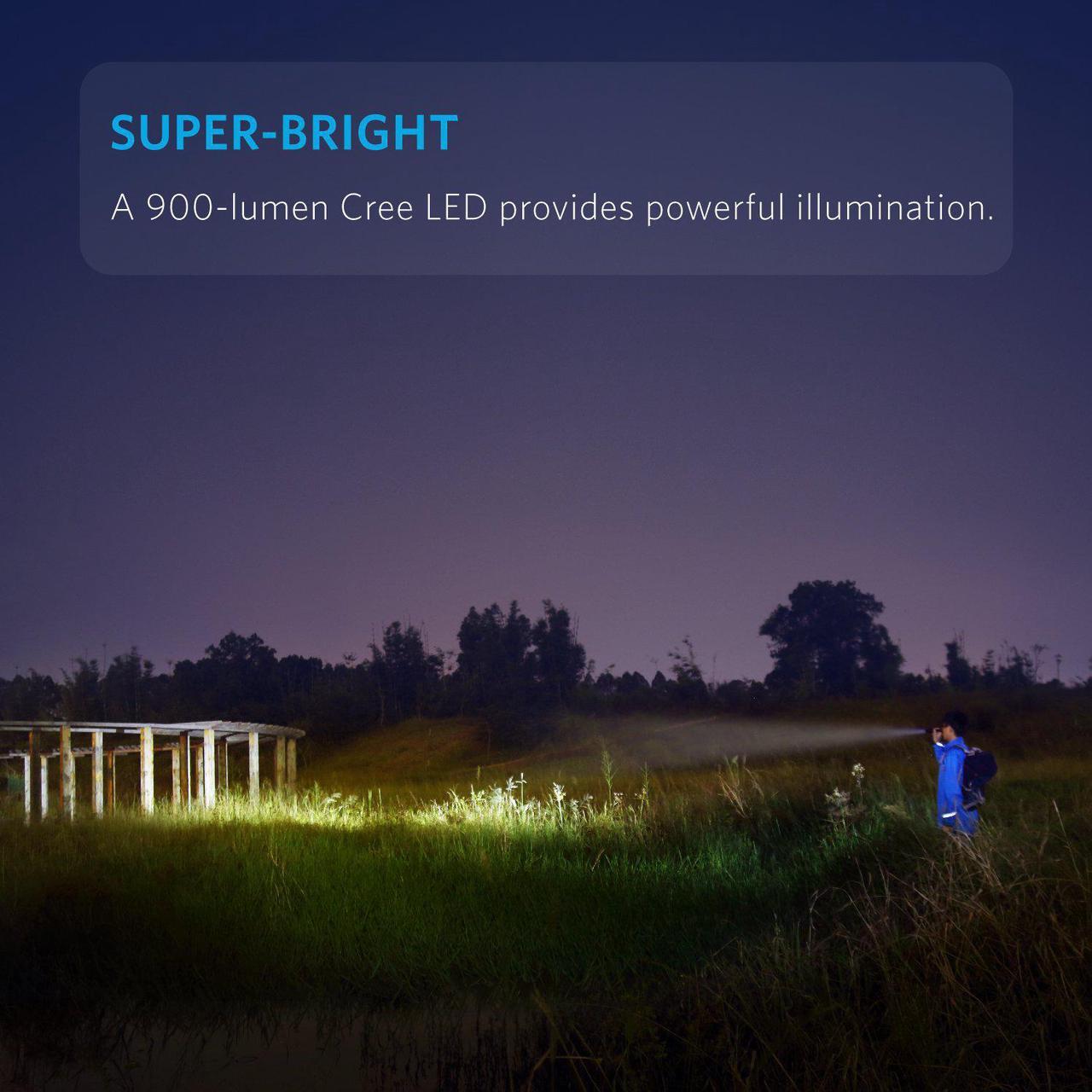 Alt view image 2 of 7 - Anker Rechargeable Bolder LC90 LED Flashlight, Pocket-Sized Torch with Super Bright 900 Lumens CREE LED, IP65 Water-Resistant, Zoomable, 5 Light Modes, 18650 Battery Included