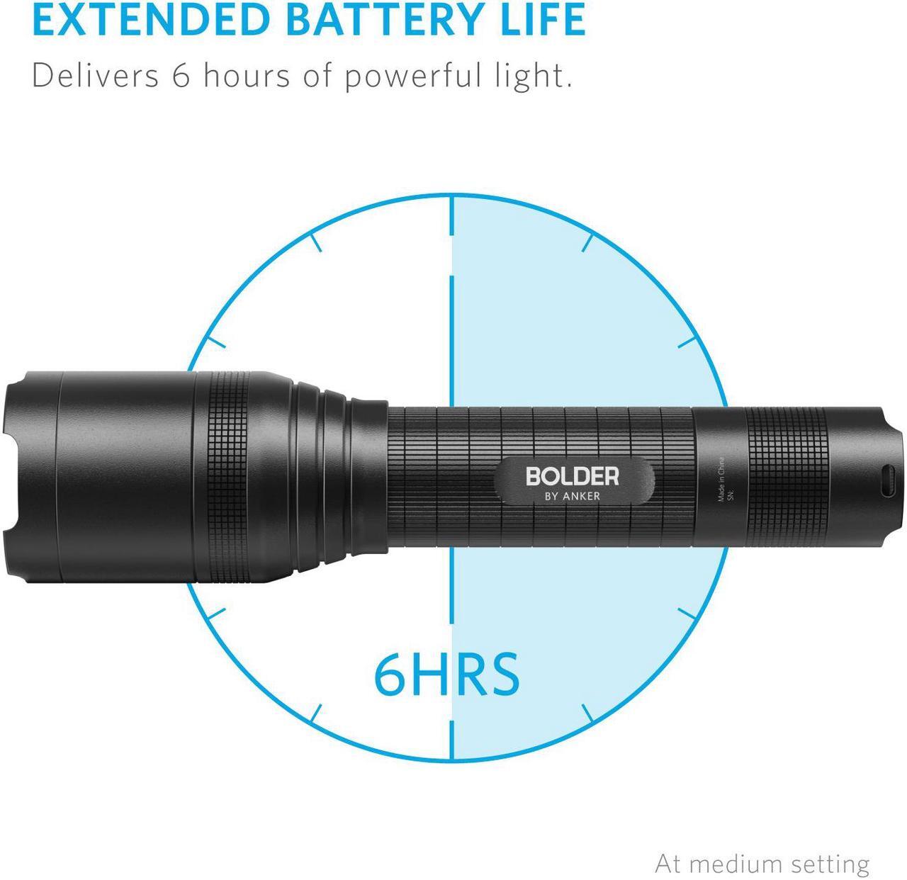 Alt view image 6 of 7 - Anker Rechargeable Bolder LC90 LED Flashlight, Pocket-Sized Torch with Super Bright 900 Lumens CREE LED, IP65 Water-Resistant, Zoomable, 5 Light Modes, 18650 Battery Included