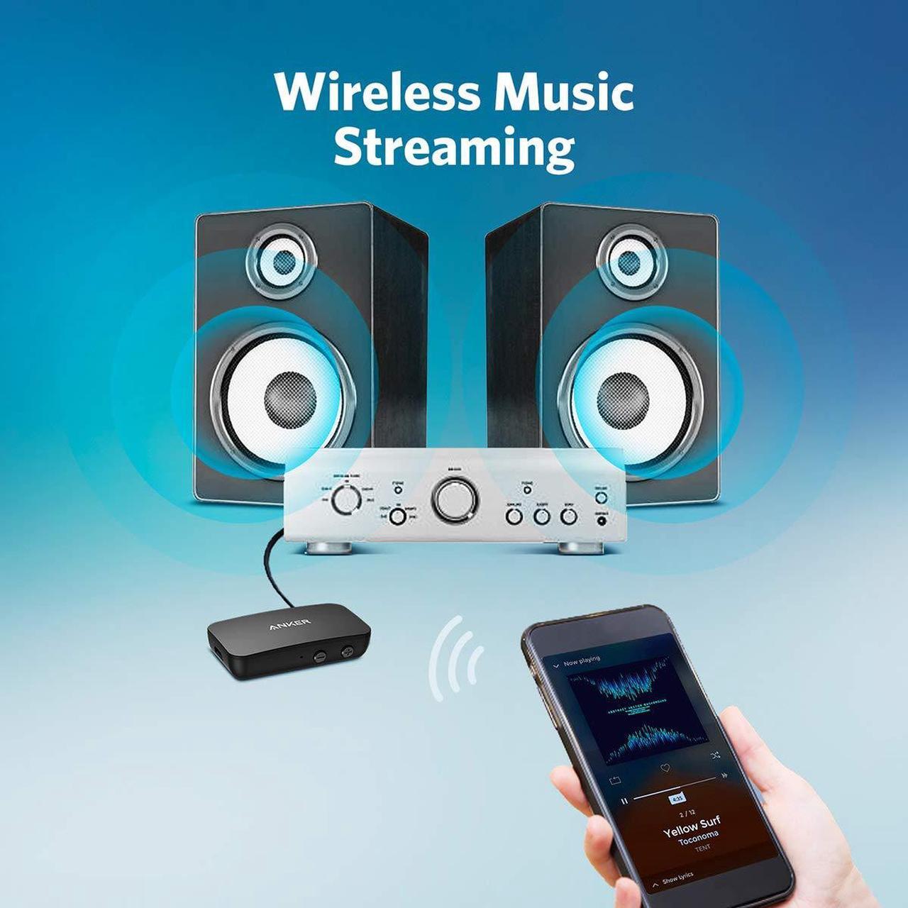 Alt view image 2 of 7 - Anker Soundsync A3352 Bluetooth Receiver for Music Streaming with Bluetooth 5.0, 12-Hour Battery Life, Handsfree Calls, Dual Device Connection, for Car, Home Stereo, Headphones, Speakers