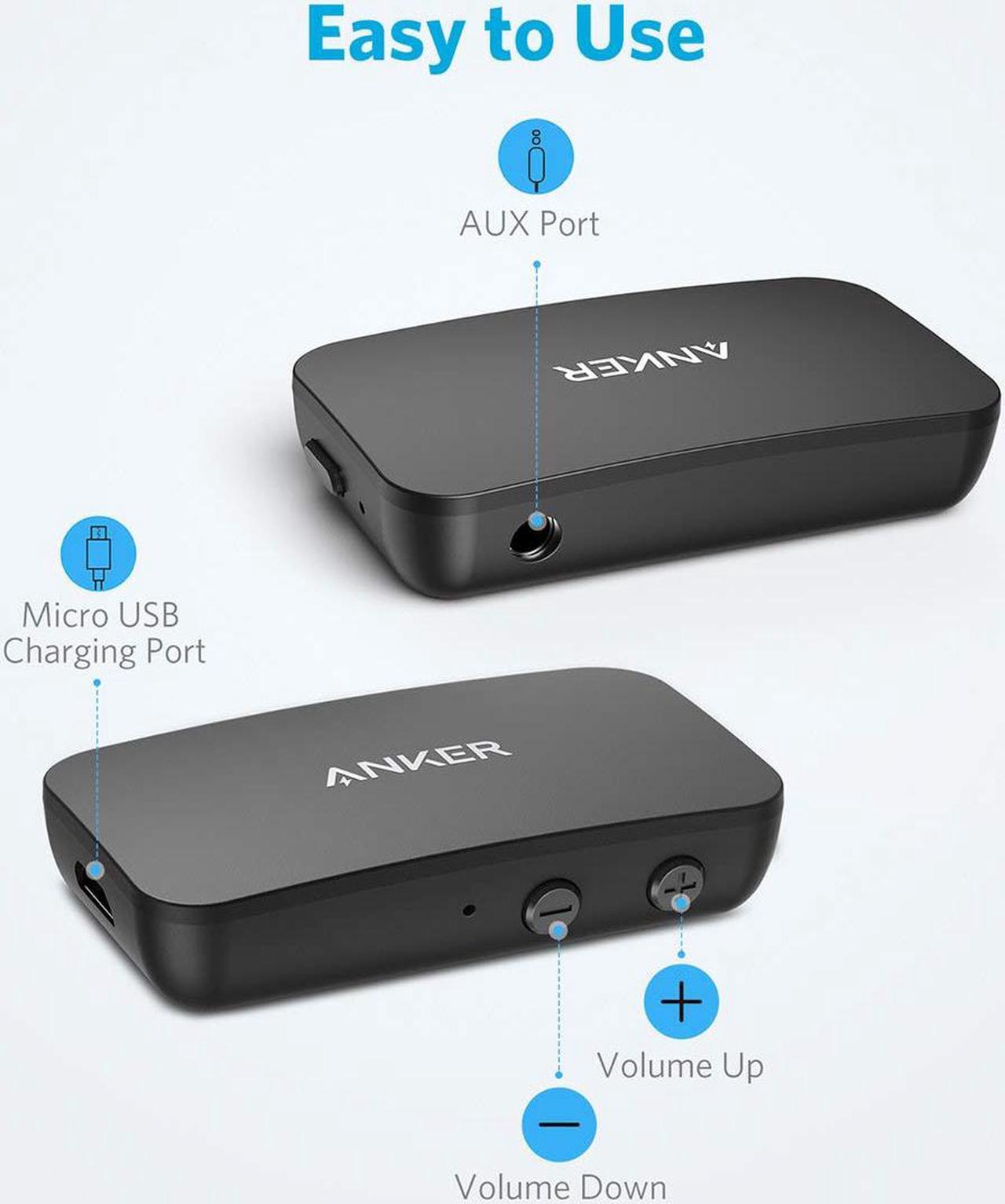 Alt view image 4 of 7 - Anker Soundsync A3352 Bluetooth Receiver for Music Streaming with Bluetooth 5.0, 12-Hour Battery Life, Handsfree Calls, Dual Device Connection, for Car, Home Stereo, Headphones, Speakers