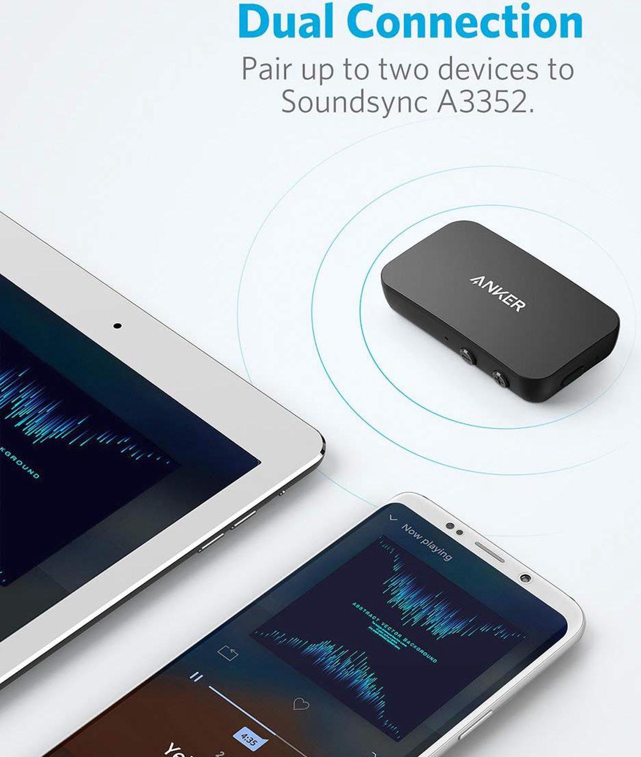 Alt view image 5 of 7 - Anker Soundsync A3352 Bluetooth Receiver for Music Streaming with Bluetooth 5.0, 12-Hour Battery Life, Handsfree Calls, Dual Device Connection, for Car, Home Stereo, Headphones, Speakers