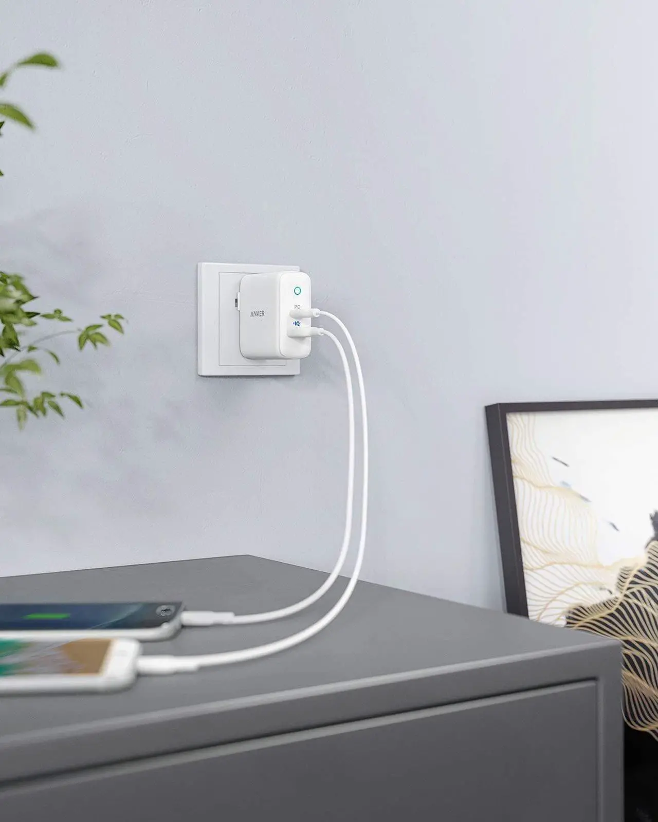 Alt view image 6 of 6 - USB C Charger, Anker 32W 2 Port Charger with 20W USB C Power Adapter, PowerPort PD 2 with Foldable Plug for iPad/iPad Mini, for iPhone 13/13 Mini/13 Pro/13 Pro Max/12/11, Pixel, Galaxy, and More