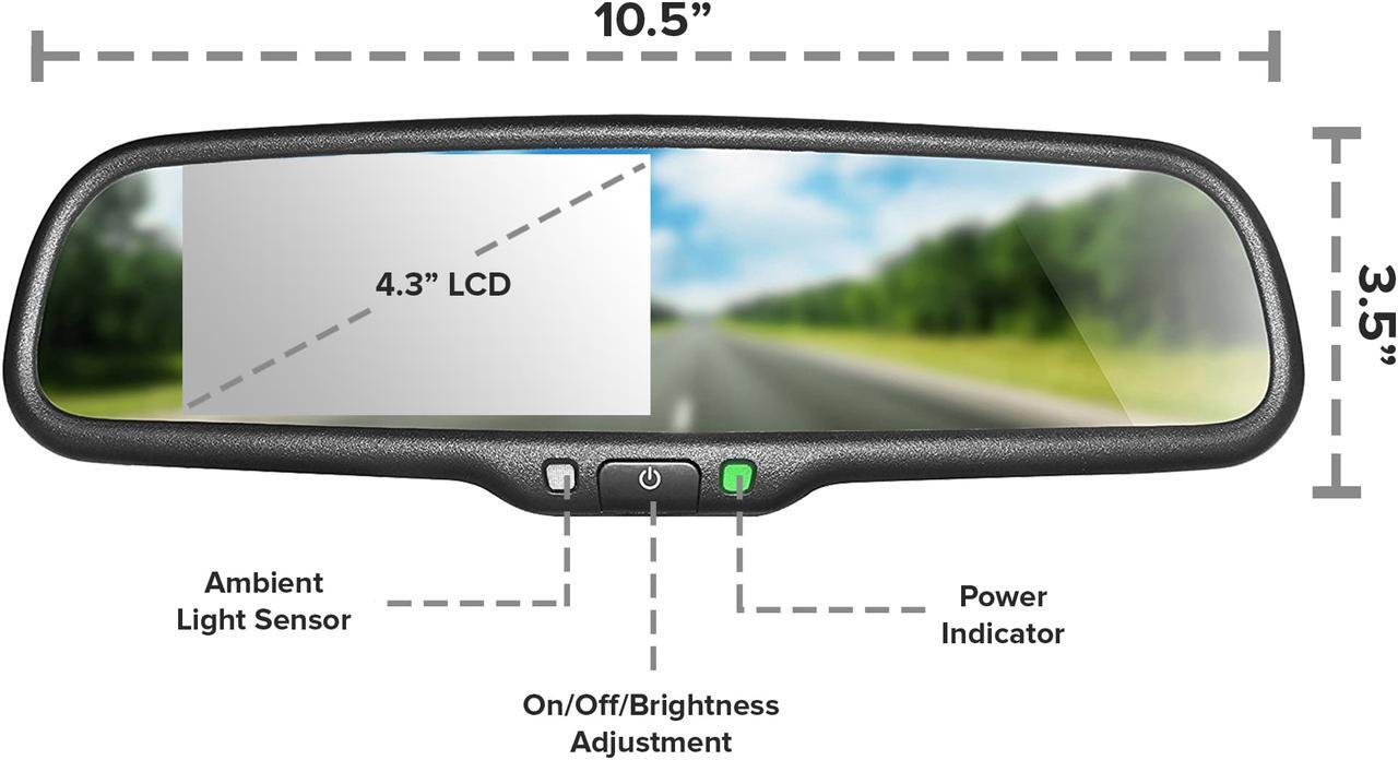 Alt view image 2 of 7 - Master Tailgaters OEM Rear View Mirror with 4.3” LCD Screen and Waterproof 170° Backup Camera Kit