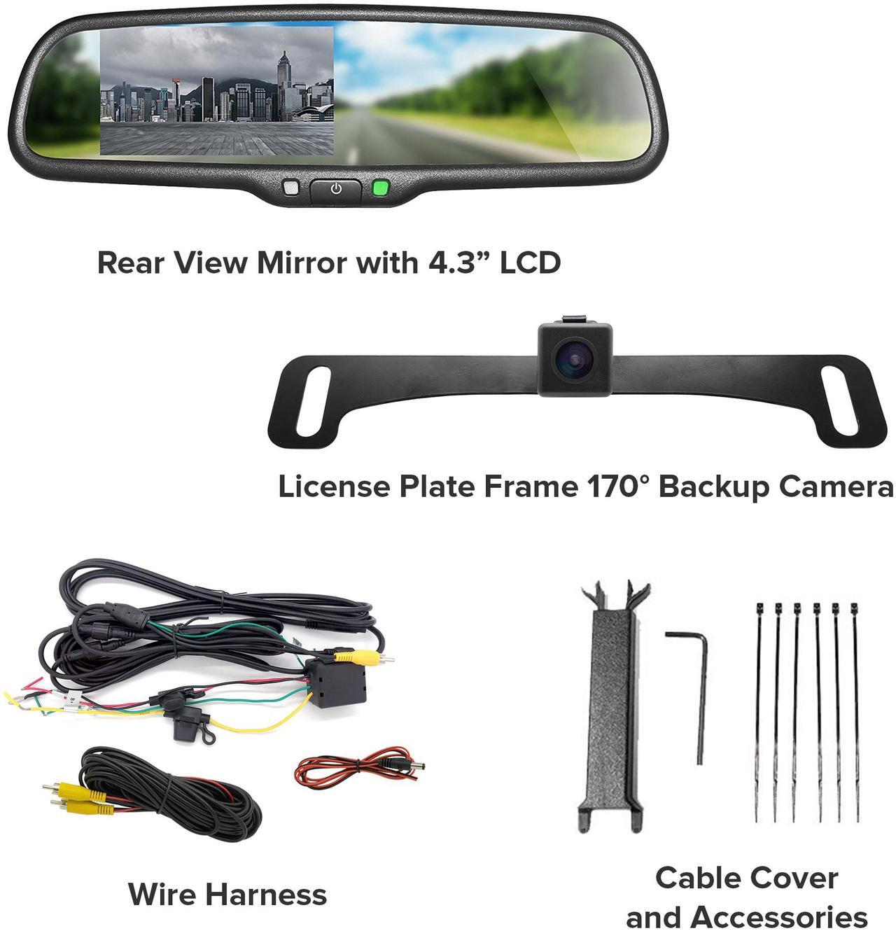 Alt view image 5 of 7 - Master Tailgaters OEM Rear View Mirror with 4.3” LCD Screen and Waterproof 170° Backup Camera Kit