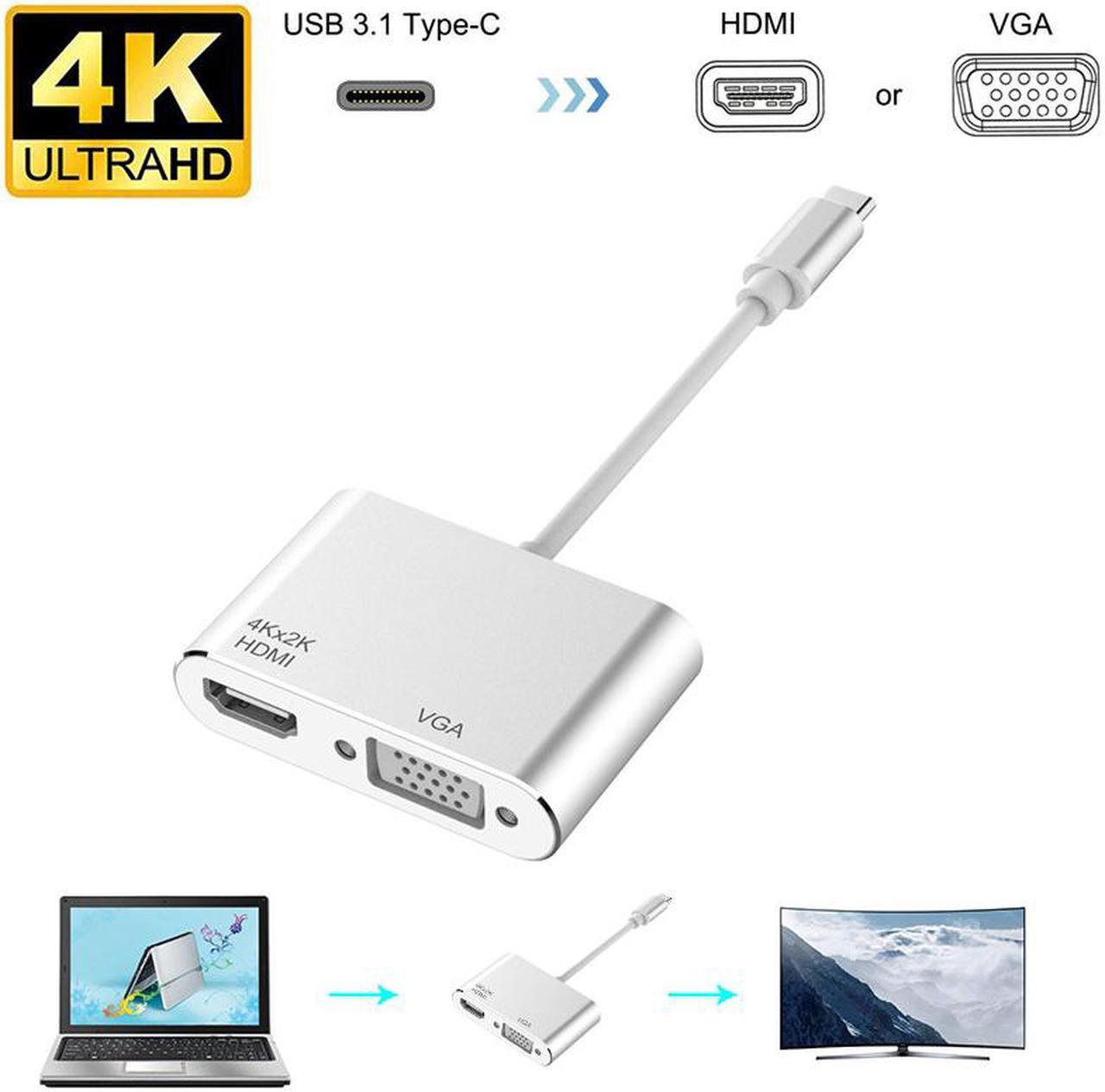 LUOM USB C to HDMI VGA Adapter 4K Type C Dongle Dual Video Converter Thunderbolt 3 Compatible for Apple iMac MacBook Pro Air 2017 2018 iPad Pro to VGA HDMI Display, Dell XPS 15 13 12, ASUS ,Silver