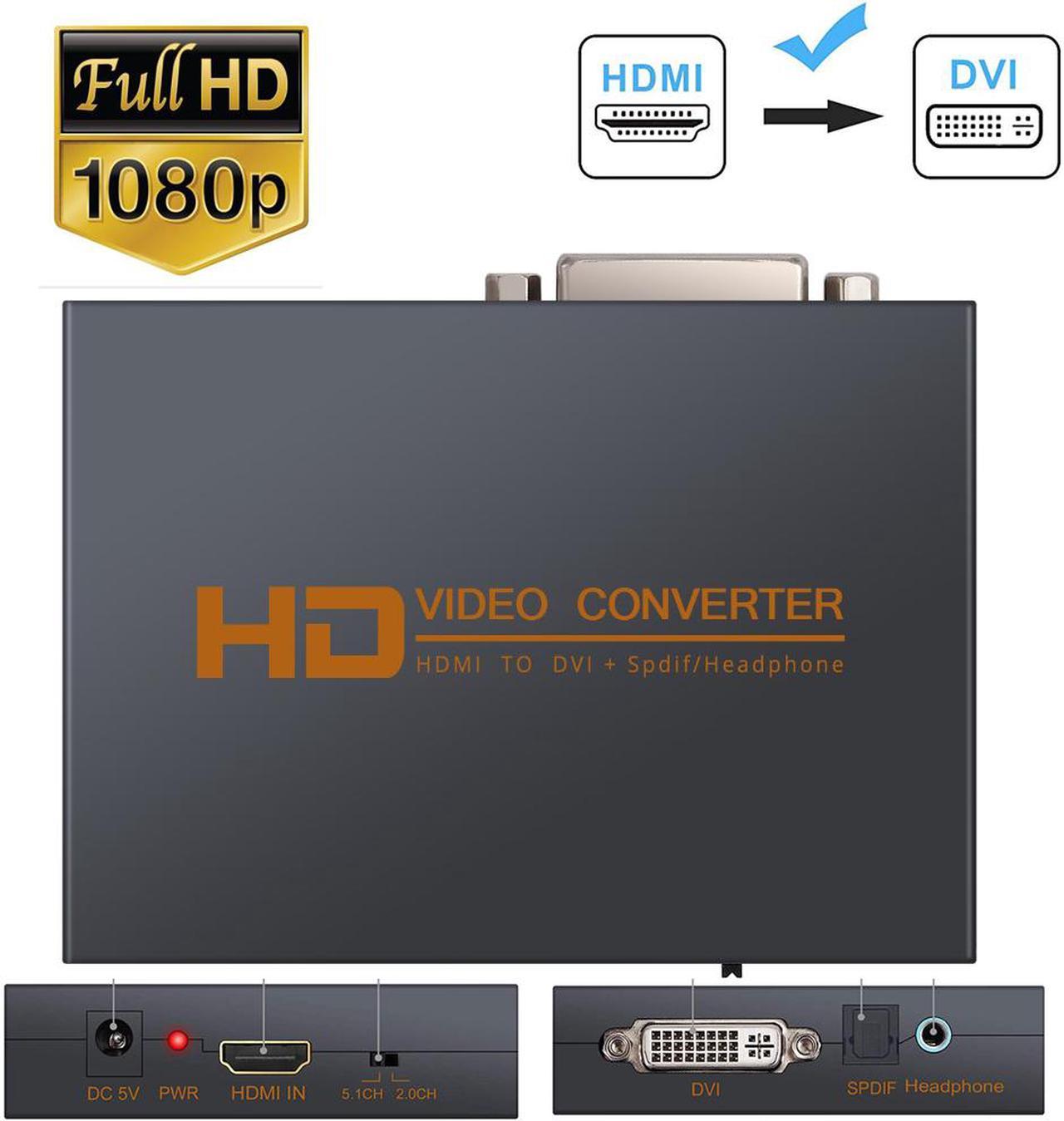 LUOM HDMI TO DVI Video Audio Converter Support 2.0CH 5.1CH Opitcal 3.5MM Jack Audio Output 1080P Digital to Analog Converter for PS3/4/Xbox/Roku/DVD Player/Laptop/Sky HD Box/HDTV/STB