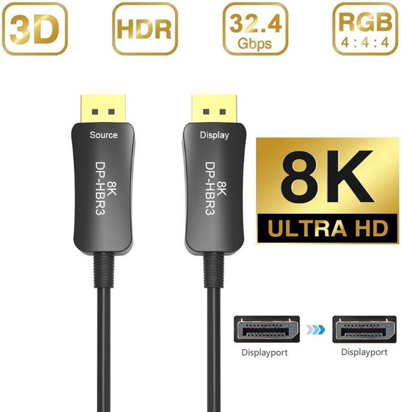 LUOM 8K DisplayPort to DisplayPort Cable (DisplayPort 1.4 Cable) with 8K@60Hz 4K@144Hz  Video Resolution and HDR Support - 15m 49.2ft