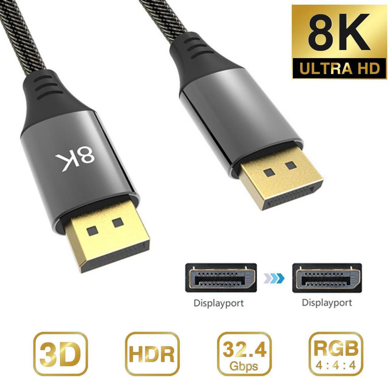 LUOM 8K DisplayPort Cable DisplayPort 1.4, DP1.4 Cable, DP 8K 7680x4320 @60Hz, 4K@144Hz, 3D, HDR 4:4:4, HDCP for PC, Laptop, HDTV, 10ft