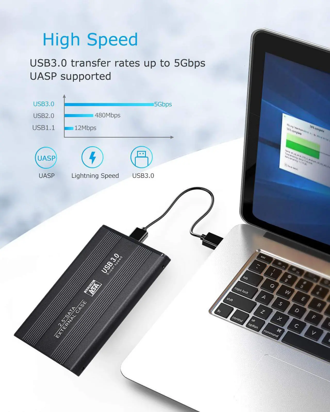 Alt view image 6 of 7 - LUOM 2.5 USB 3 External Hard Drive Enclosure, USB3.0 to SATA Portable Hard Disk Case for 2.5 inch 7mm 9.5mm SATA HDD SSD, Support UASP SATA III, Max 3TB, 2-Pack