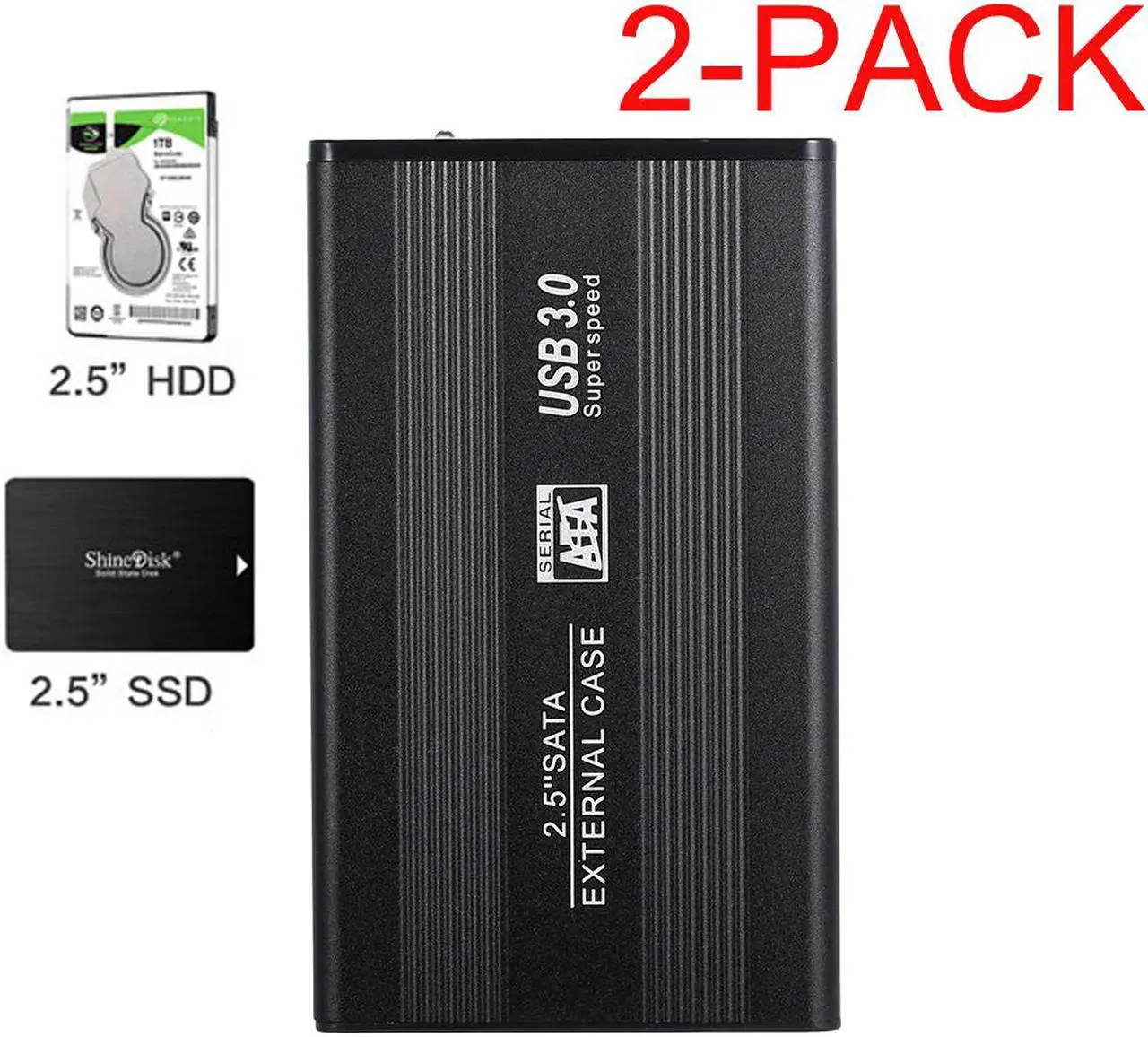 Main image of LUOM 2.5 USB 3 External Hard Drive Enclosure, USB3.0 to SATA Portable Hard Disk Case for 2.5 inch 7mm 9.5mm SATA HDD SSD, Support UASP SATA III, Max 3TB, 2-Pack